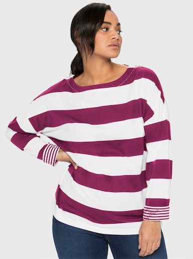 sheego Langarmshirt - malve-weiß-gestreift