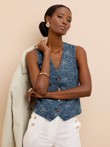 Jeansweste im Jacquard-Muster - blue-stone-washed-gemustert