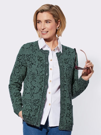 Strickjacke - jade-schwarz-gemustert