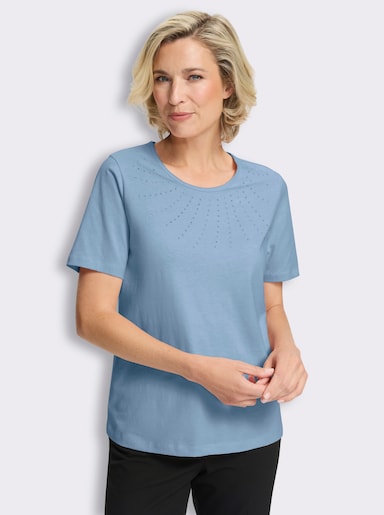 Shirt met korte mouwen en steentjesversiering - ijsblauw
