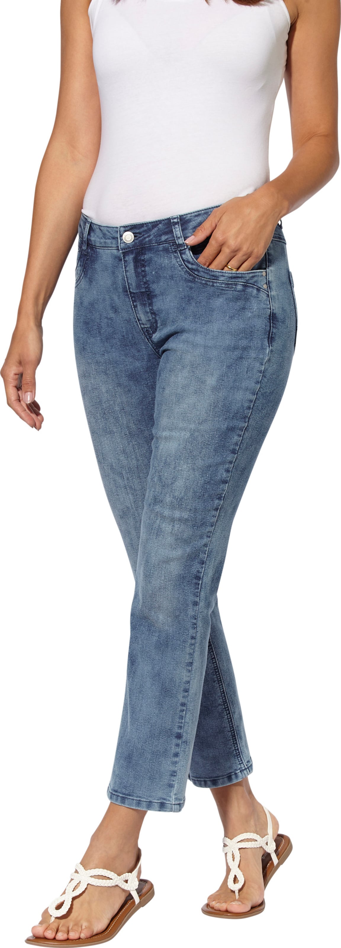 Casual Looks Damen Blau/Grau 5-Pocket-Jeans Gr. 52, Normalgrößen, (, Stone, Washed), 81% Baumwolle, 17% Polyester, 2% Elasthan, Unifarben, 7/8-Län... - Bild 3