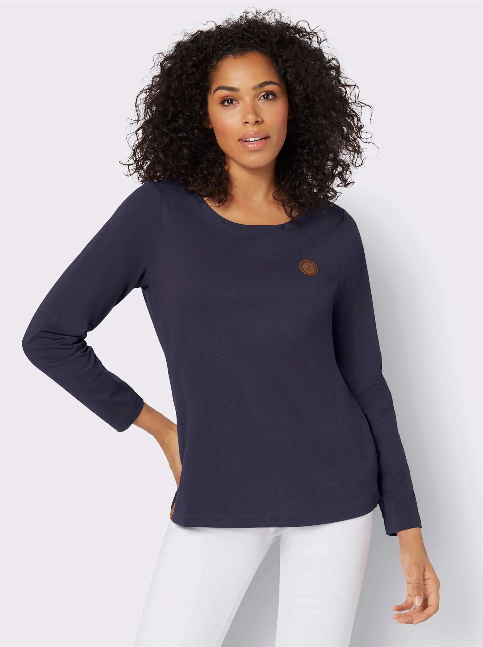 Longsleeve met afgebiesde ronde hals - marine