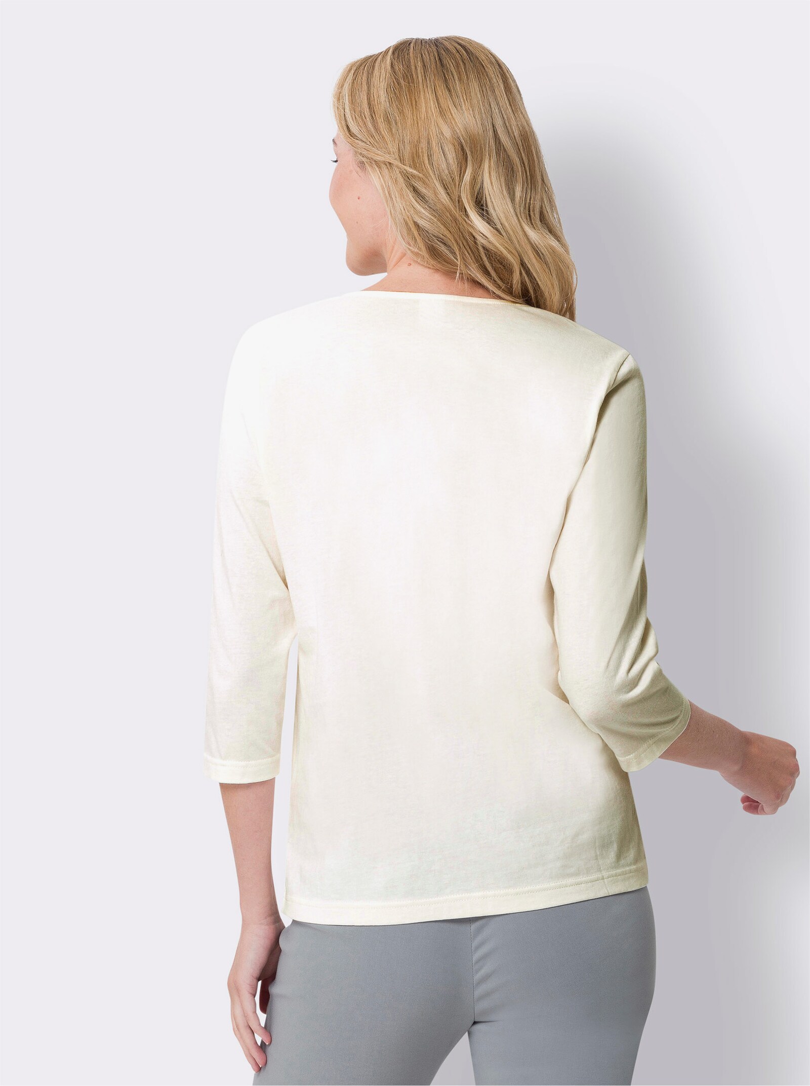 Tričko s kulatým výstřihem a leopardím potiskem - ecru-grafitová-potisk