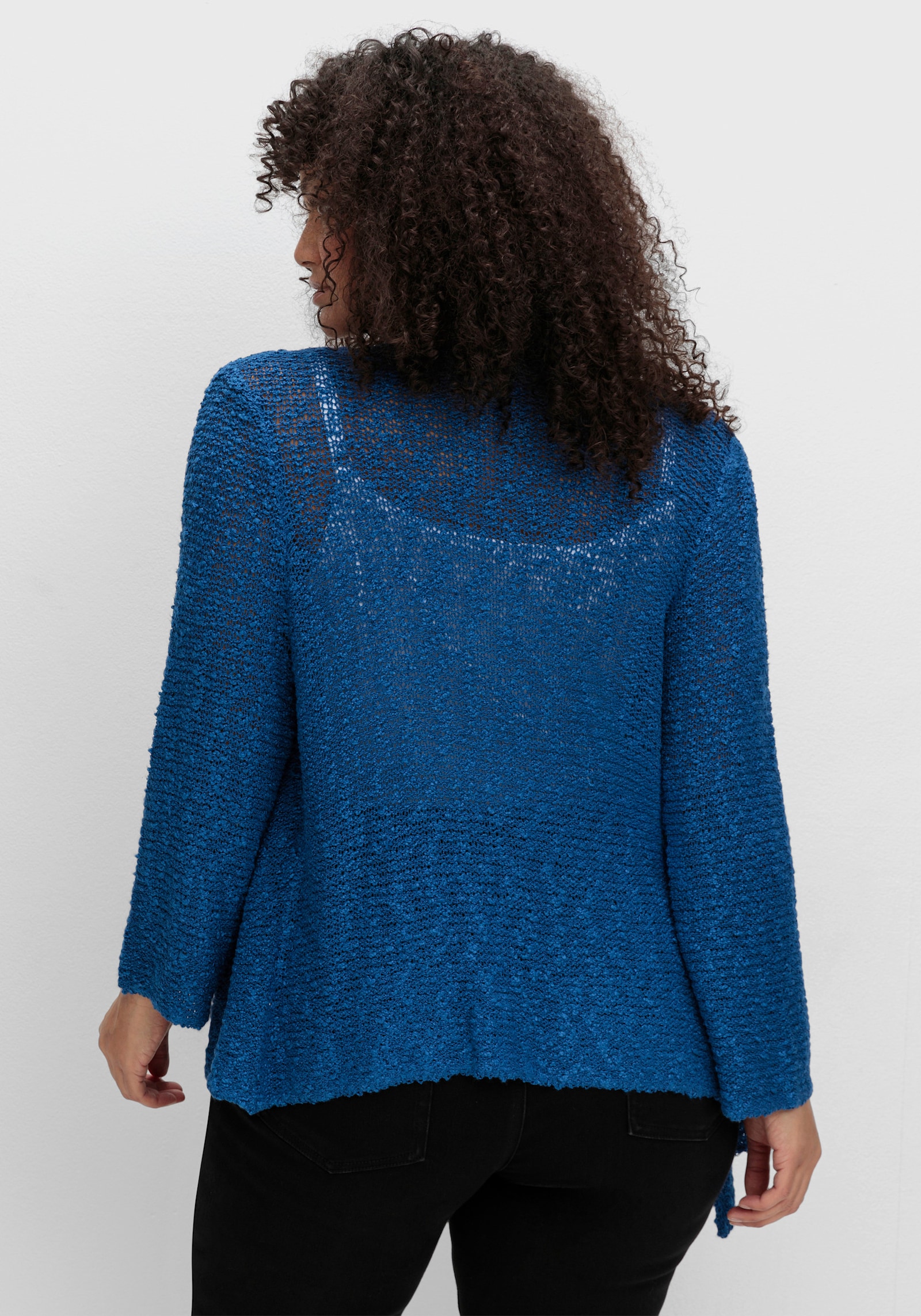 sheego by Joe Browns Strickjacke im Häkel-Look, mit Zipfelsaum - blaubeere