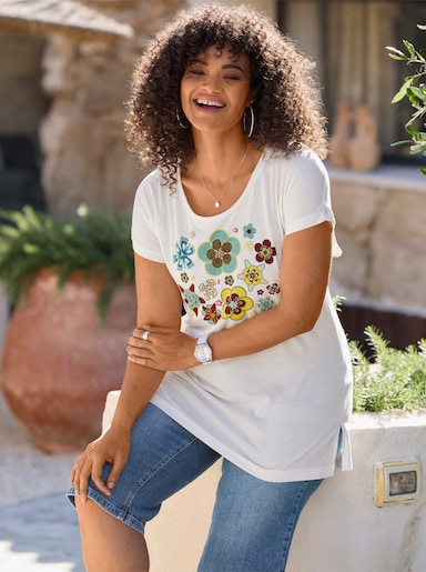 sheego Print-Shirt mit platzierten Blüten - ecru-ozean-bedruckt