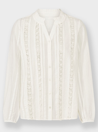 Spitzenbluse mit Kellerfalte hinten - ecru