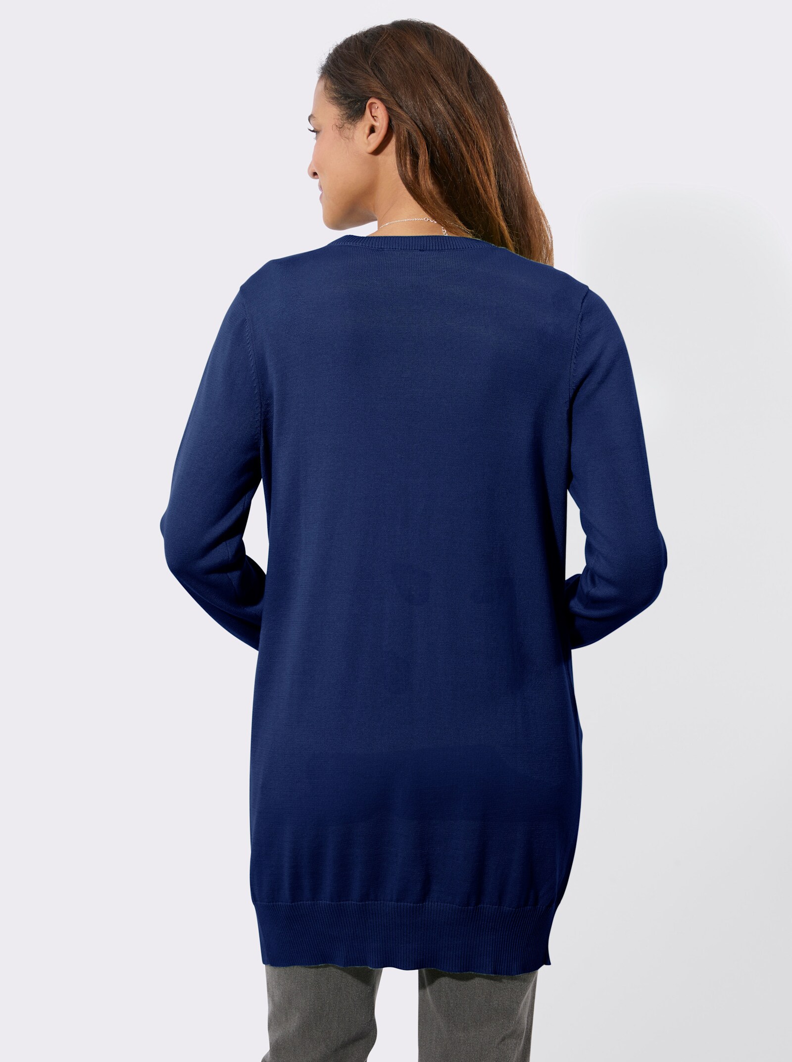 Longstrickjacke mit gerippten Bündchen - royalblau