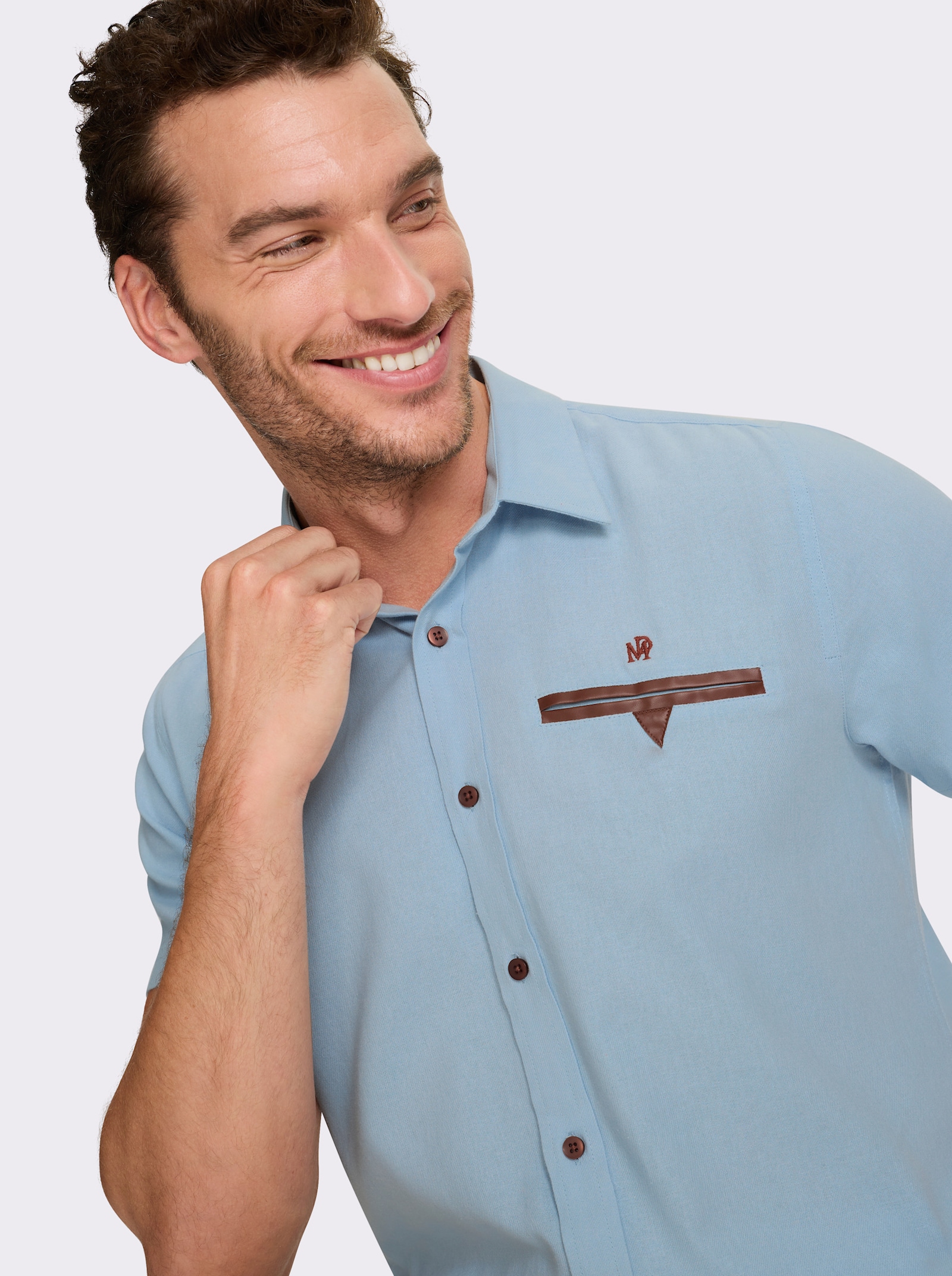 Marco Donati Kurzarmhemd mit Lederimitat-Details - hellblau