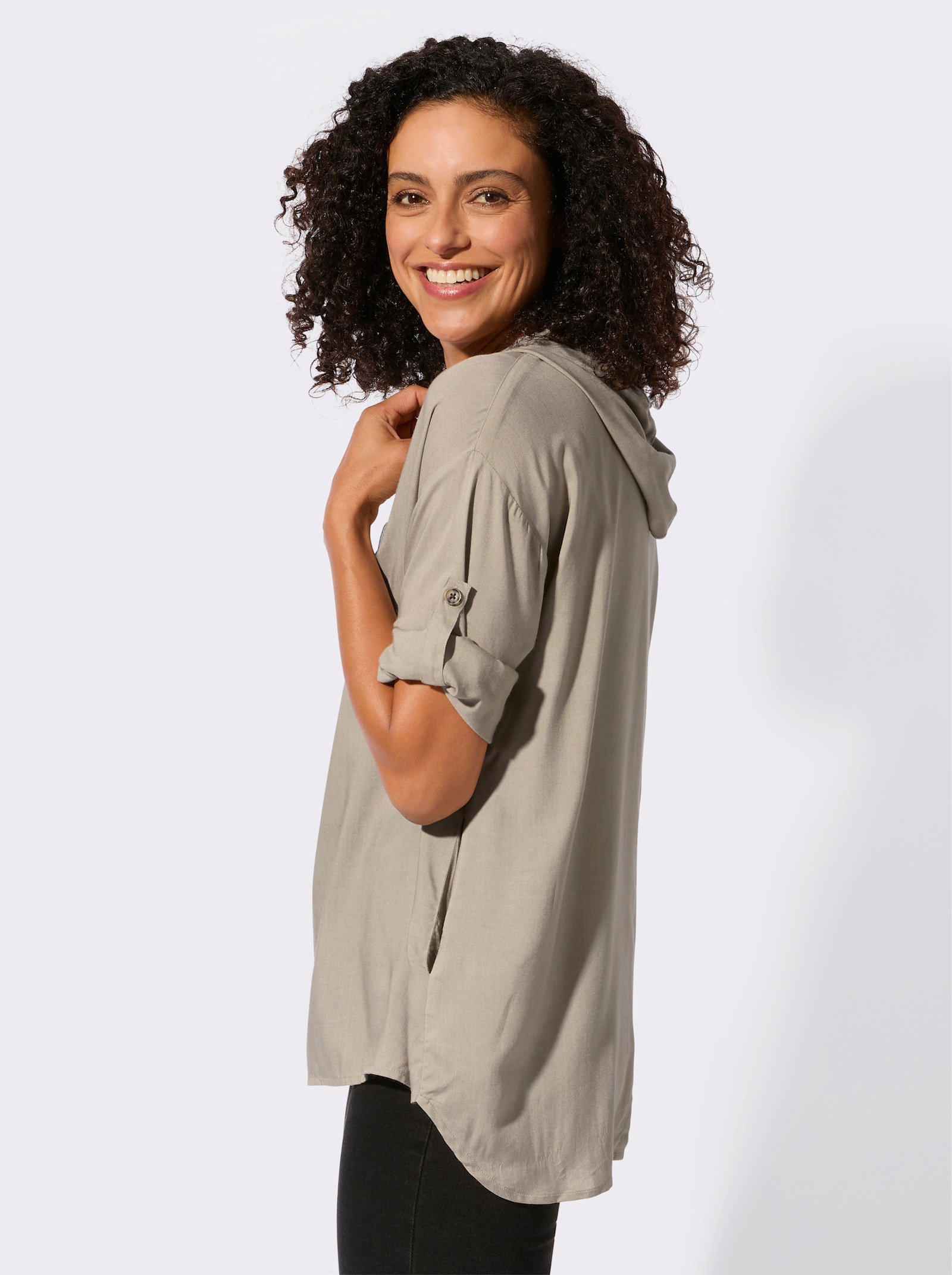 Longbluse mit krempelbaren Ärmeln - schlamm