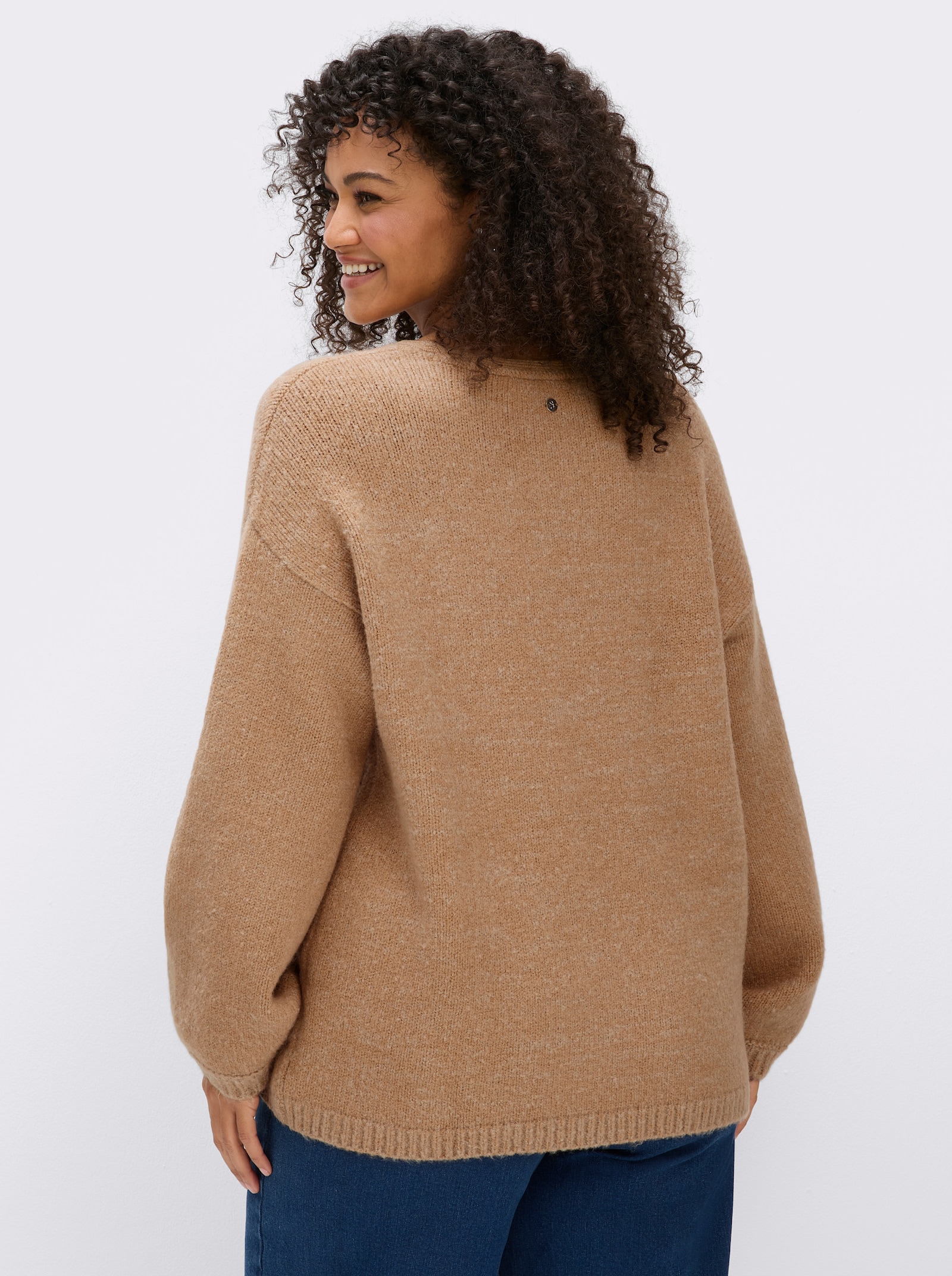 sheego V-Ausschnitt-Pullover mit Ballonärmeln - camel-meliert