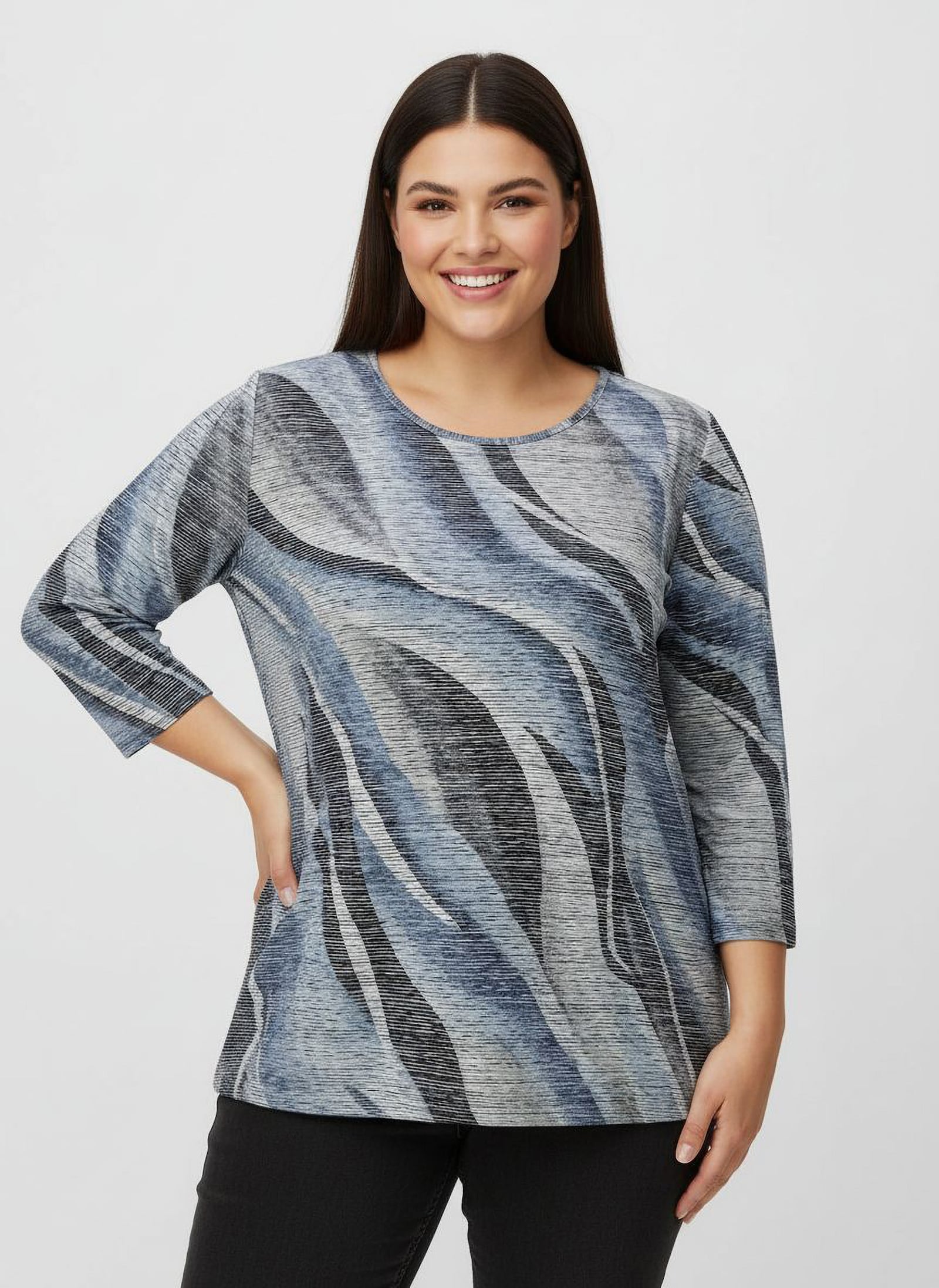 Rundhalsshirt im kombifreundlichen Druckmuster - taubenblau-hellgrau-bedruckt