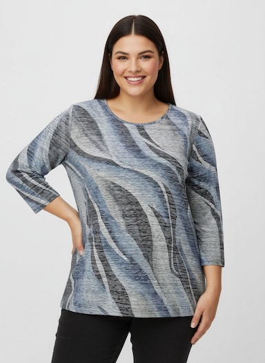 Rundhalsshirt im kombifreundlichen Druckmuster - taubenblau-hellgrau-bedruckt