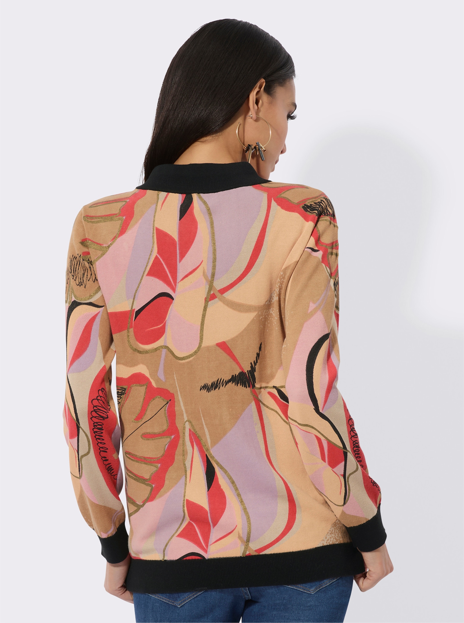 Pullover met lange mouwen in hoogwaardige materiaalmix - beige/apricot bedrukt