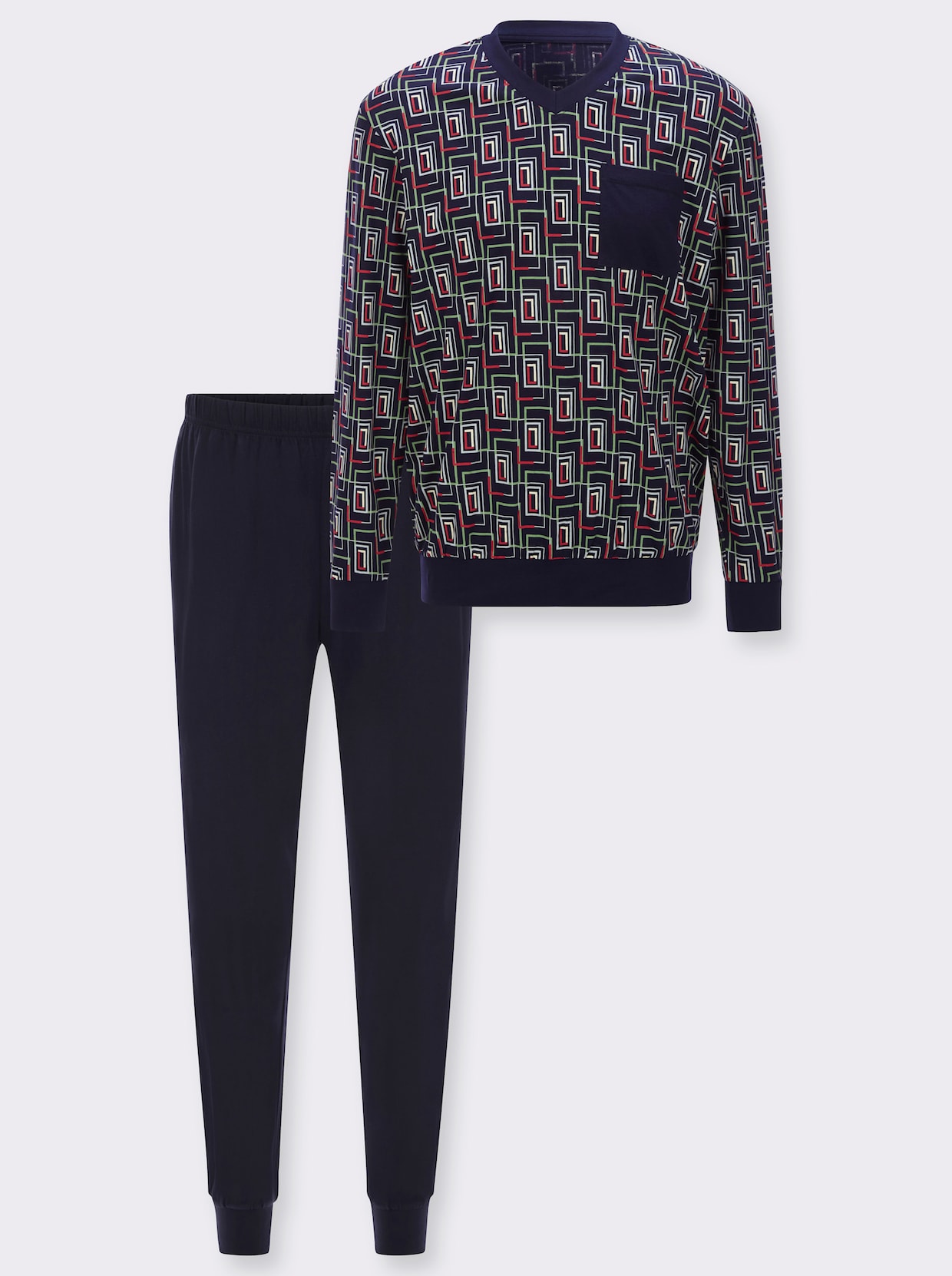 Pyjama met top met grafisch patroon - marine/rood geprint