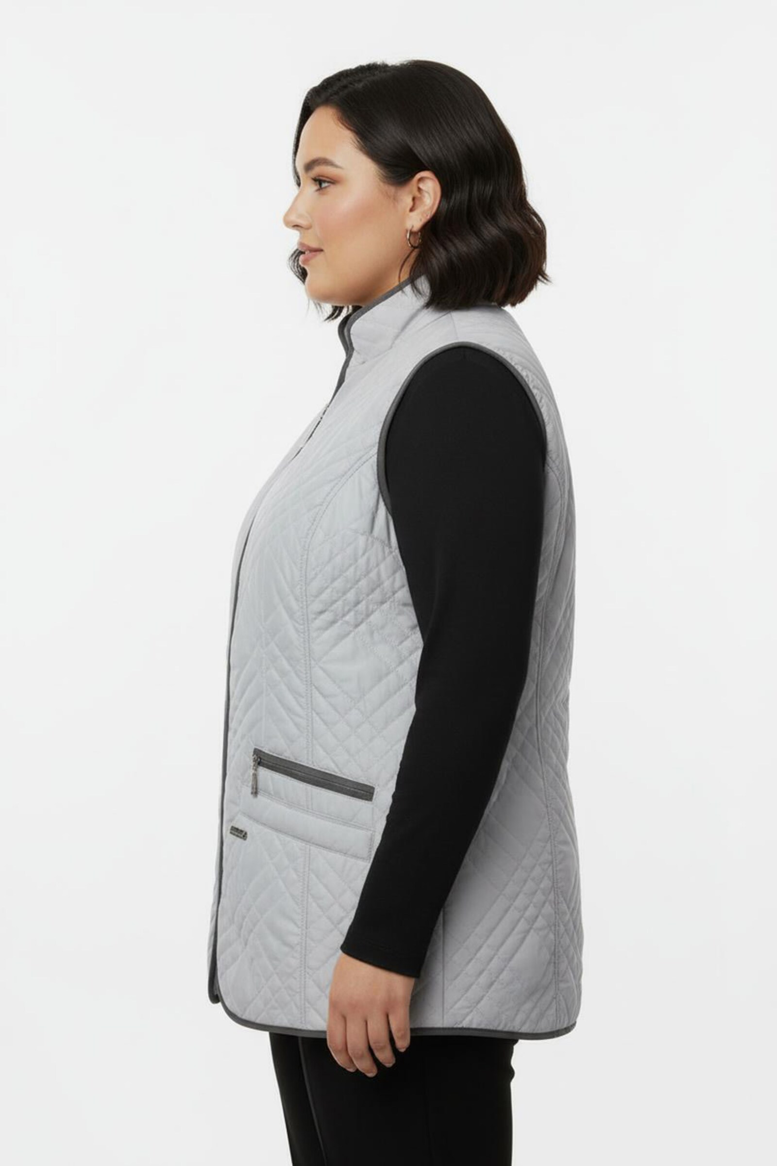 Steppweste mit Reißverschluss-Taschen - hellgrau