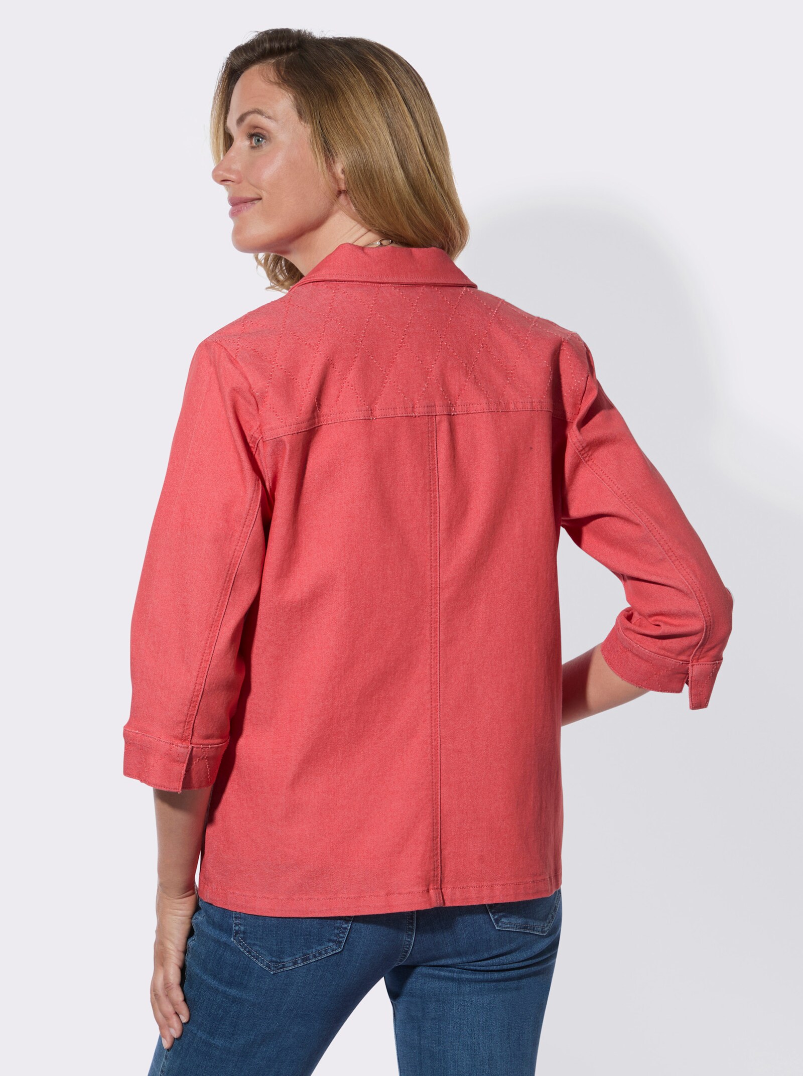 Jeansjacke aus Baumwoll-Stretch - koralle