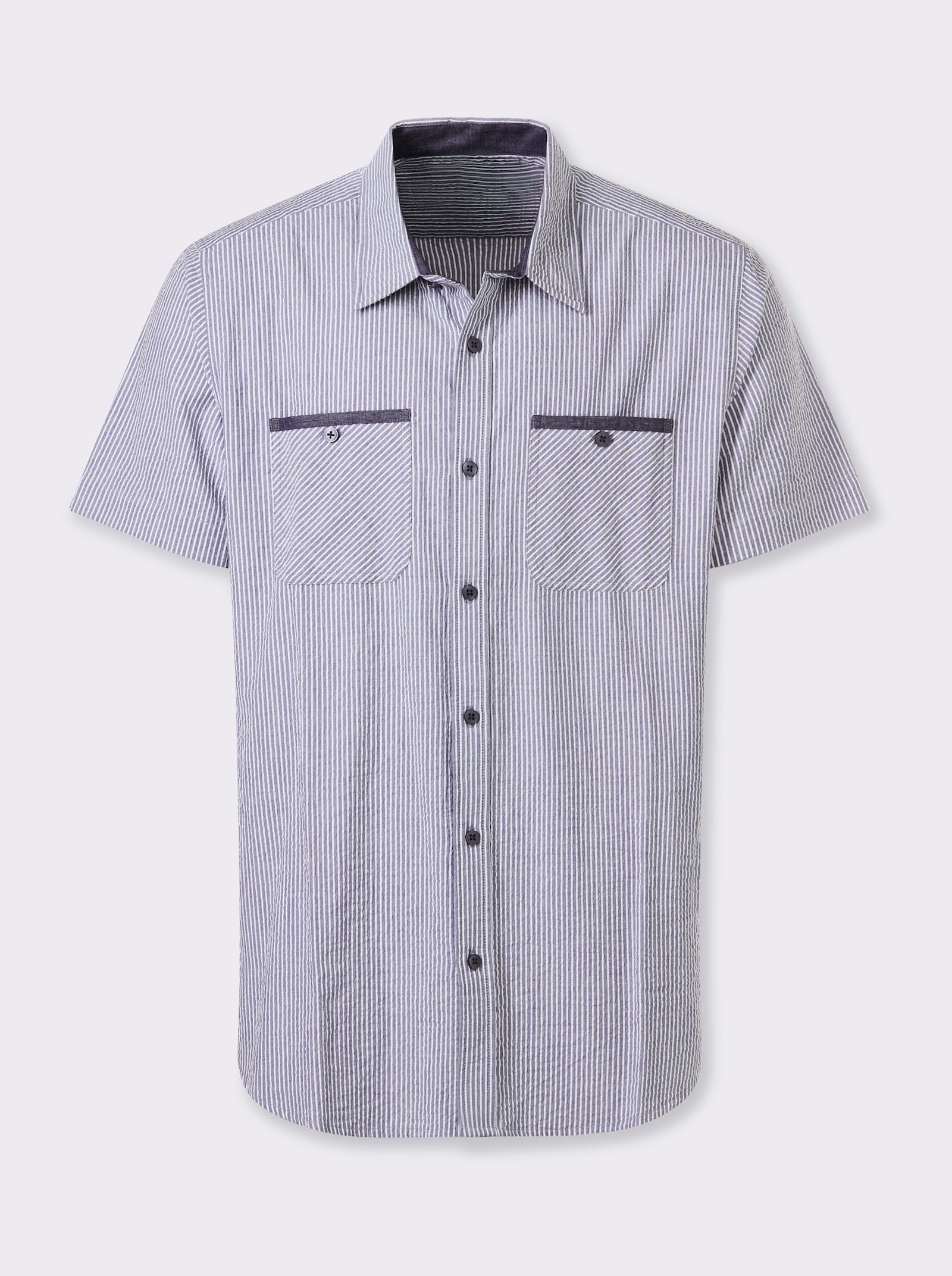 Catamaran Kurzarmhemd aus reiner Baumwolle - rauchblau-weiss-gestreift