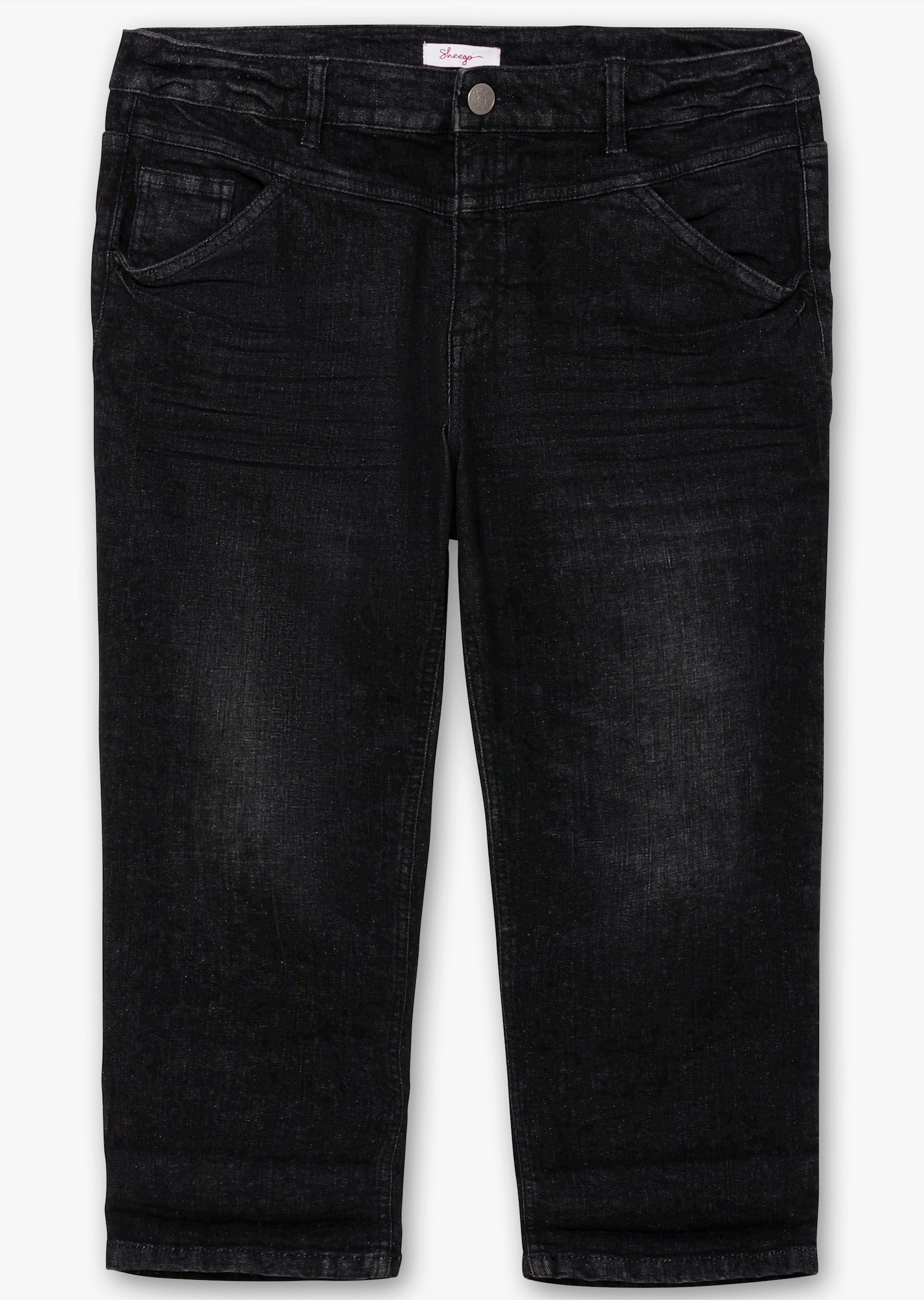 sheego Capri-jeans met used-effecten - black denim
