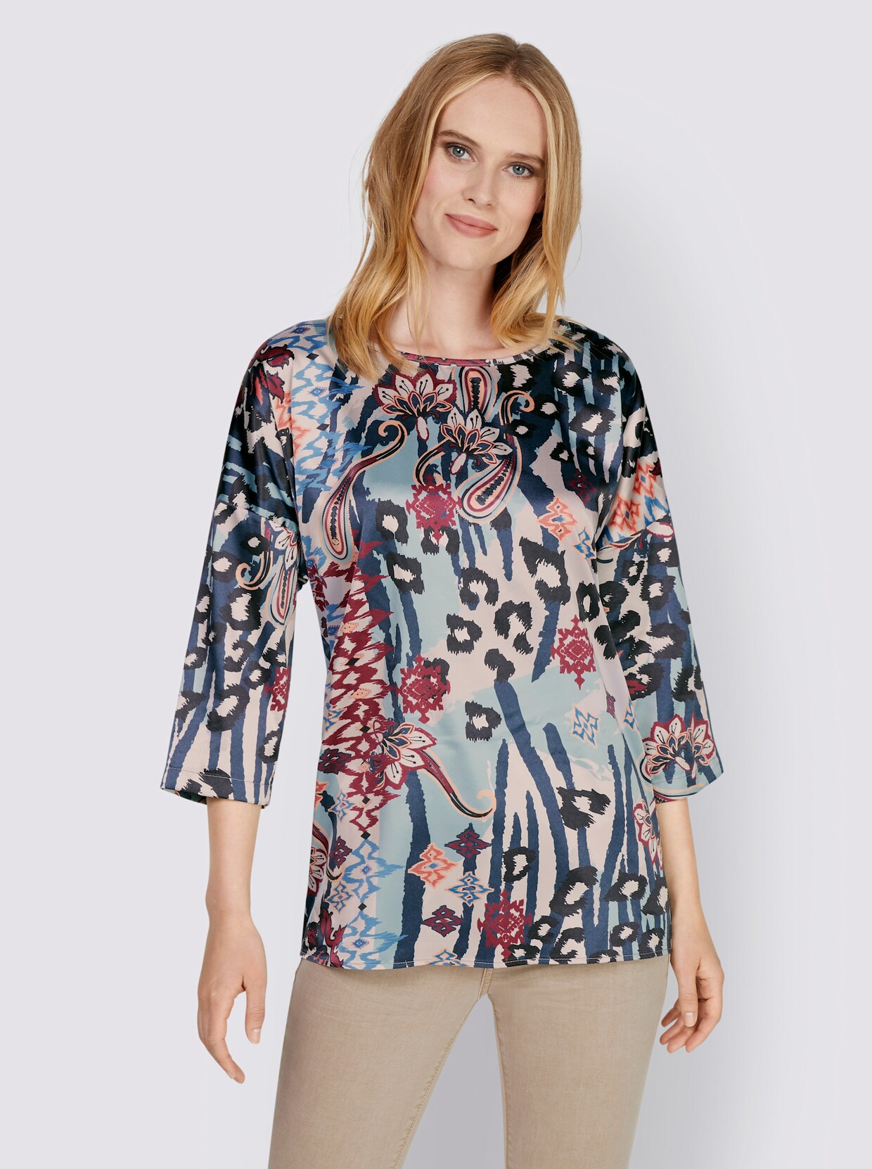 heine Druckbluse - elfenbein-himbeere-bedruckt