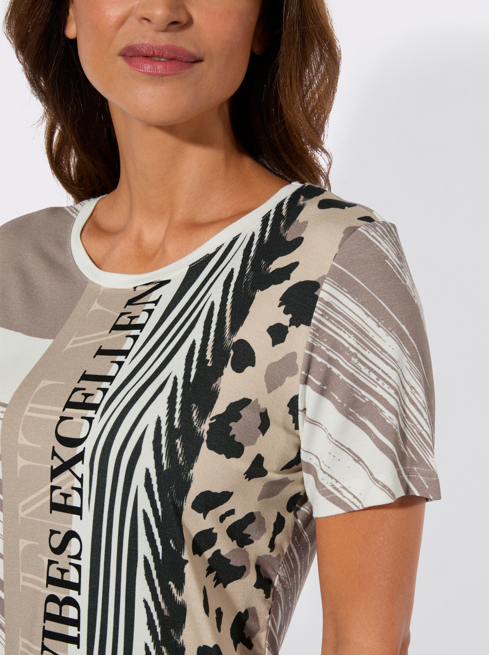 Print-Shirt mit Schriftzügen - ecru-taupe-bedruckt