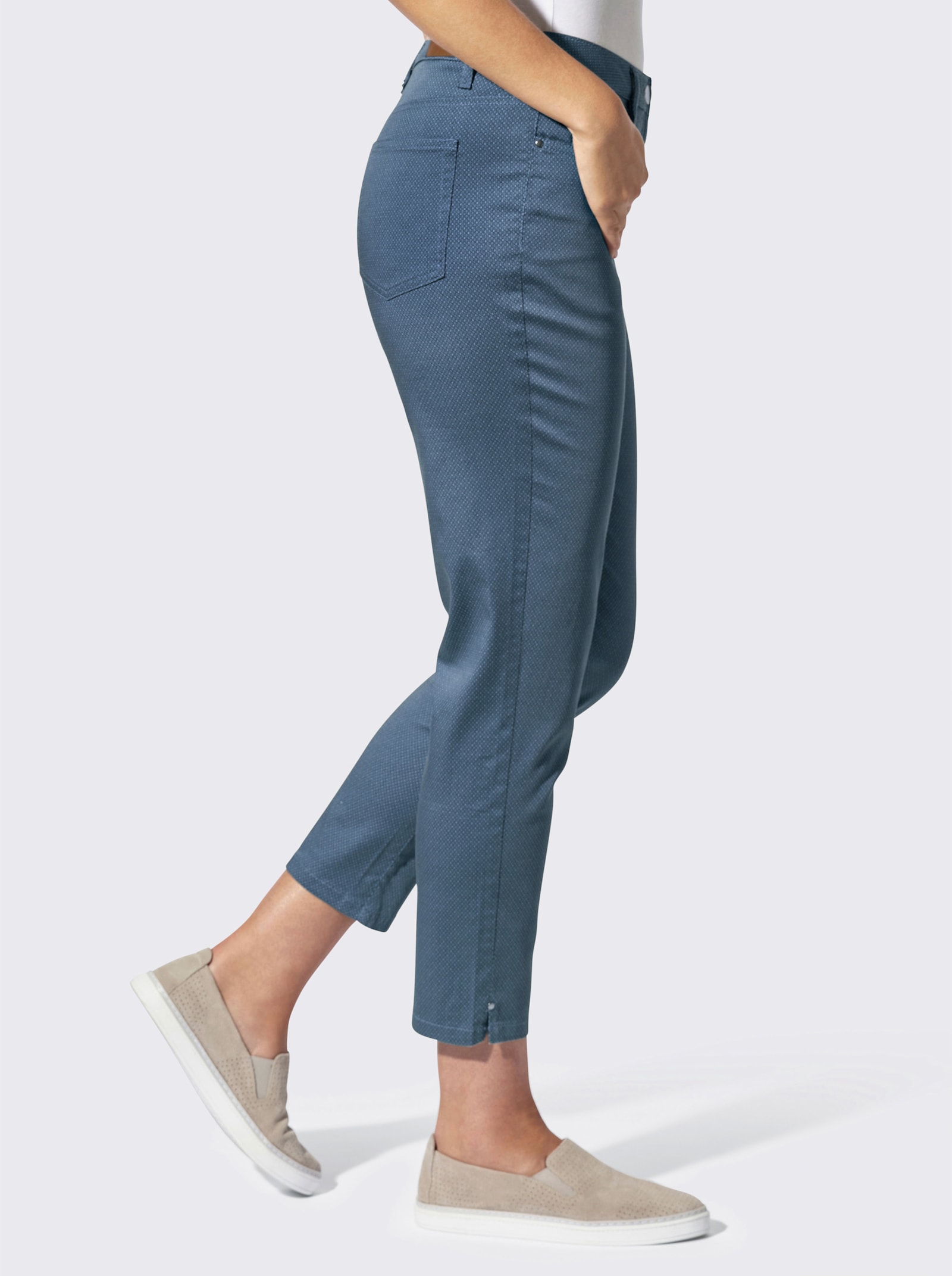 Druckhose in 5-Pocket-Form - dunkelblau-bedruckt