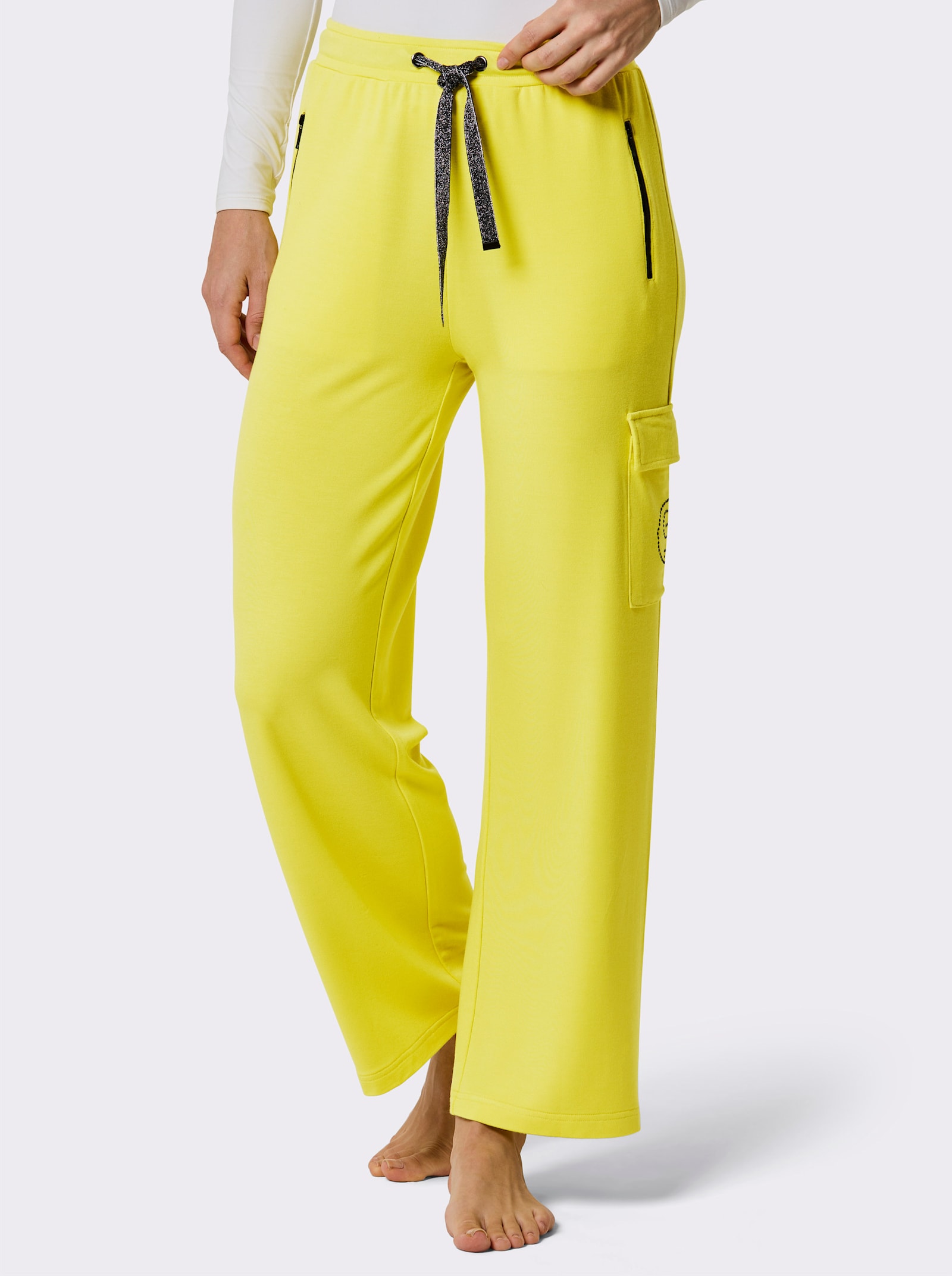 CREATION L PREMIUM Dehnbund-Hose mit Cargotasche - limone-schwarz