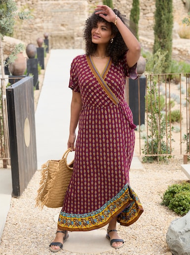 sheego Druckkleid in Wickeloptik - bordeaux-burgund-bedruckt