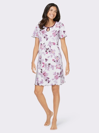 Nachthemd mit Tropfen-Ausschnitt, geblümt - weiß-bedruckt