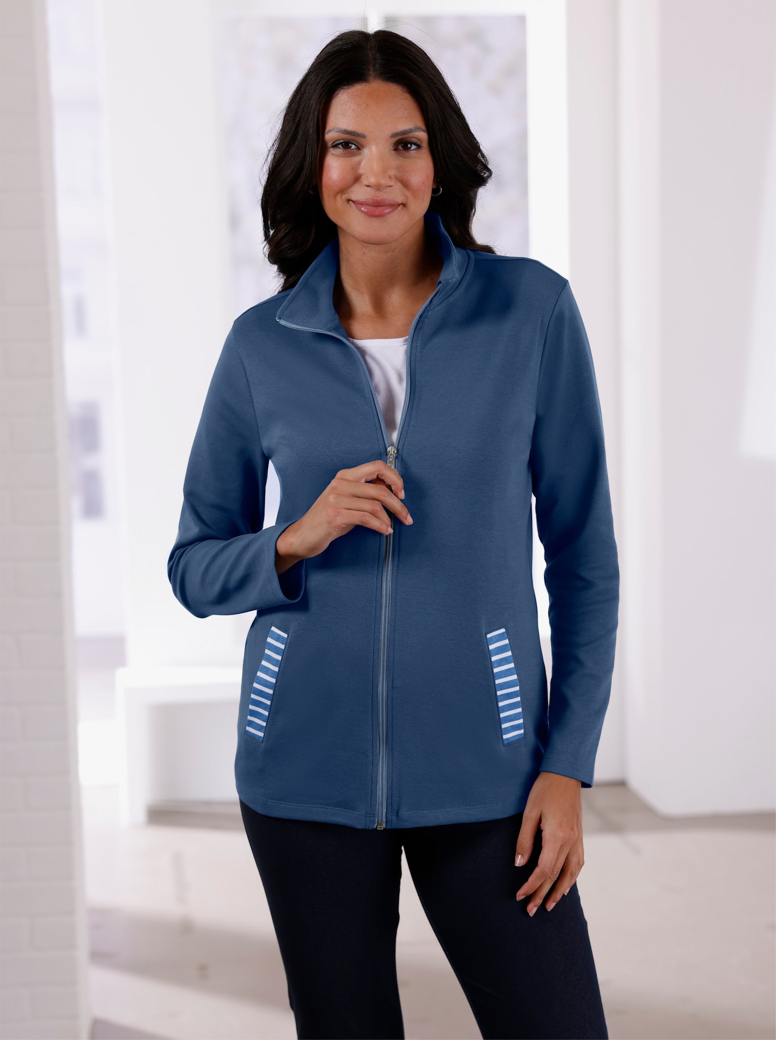 Sweatjack met krasbescherming voor de kin - jeansblauw