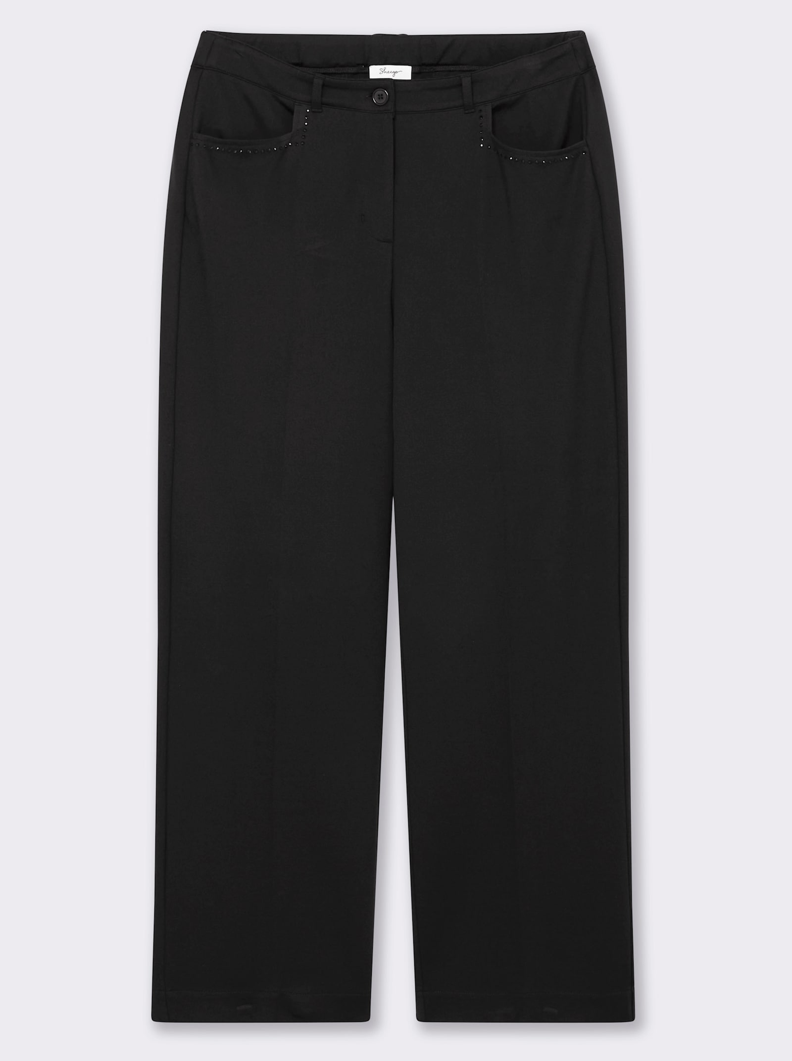 sheego Jerseybroek met wijde pijpen en comfortband - zwart