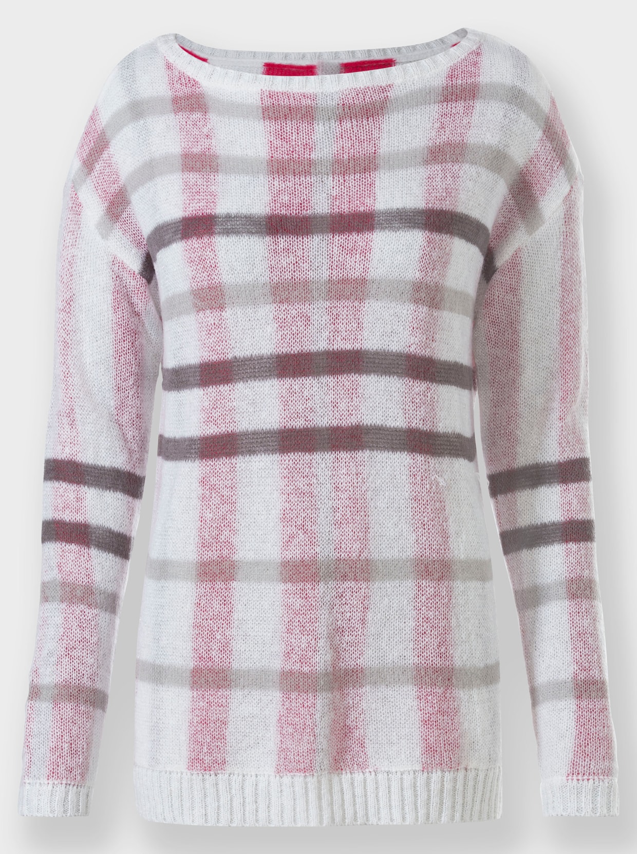 heine Jacquard-Pullover - ecru-pink-kariert