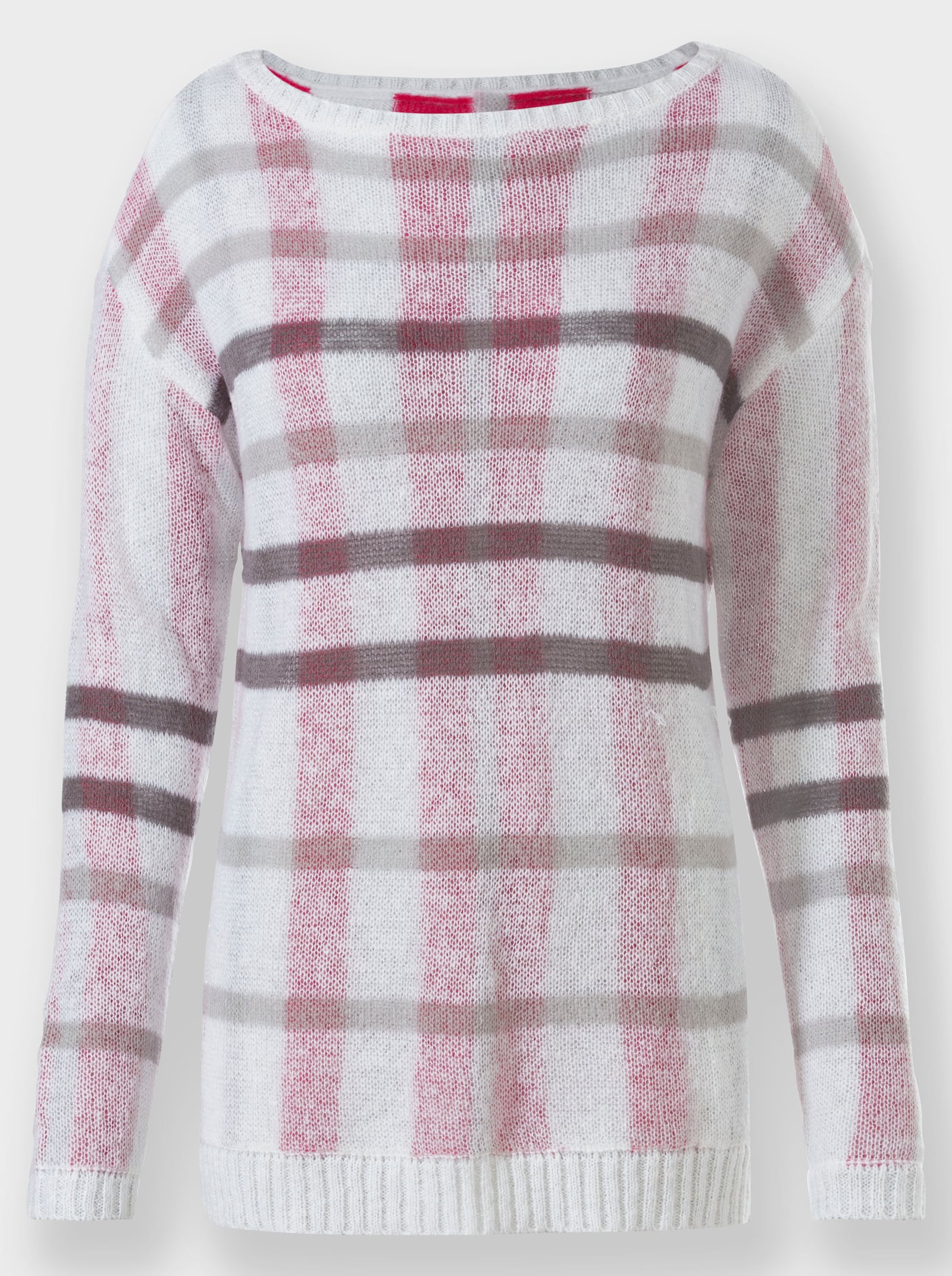 heine Jacquard-Pullover mit Glanzgarn - ecru-pink-kariert