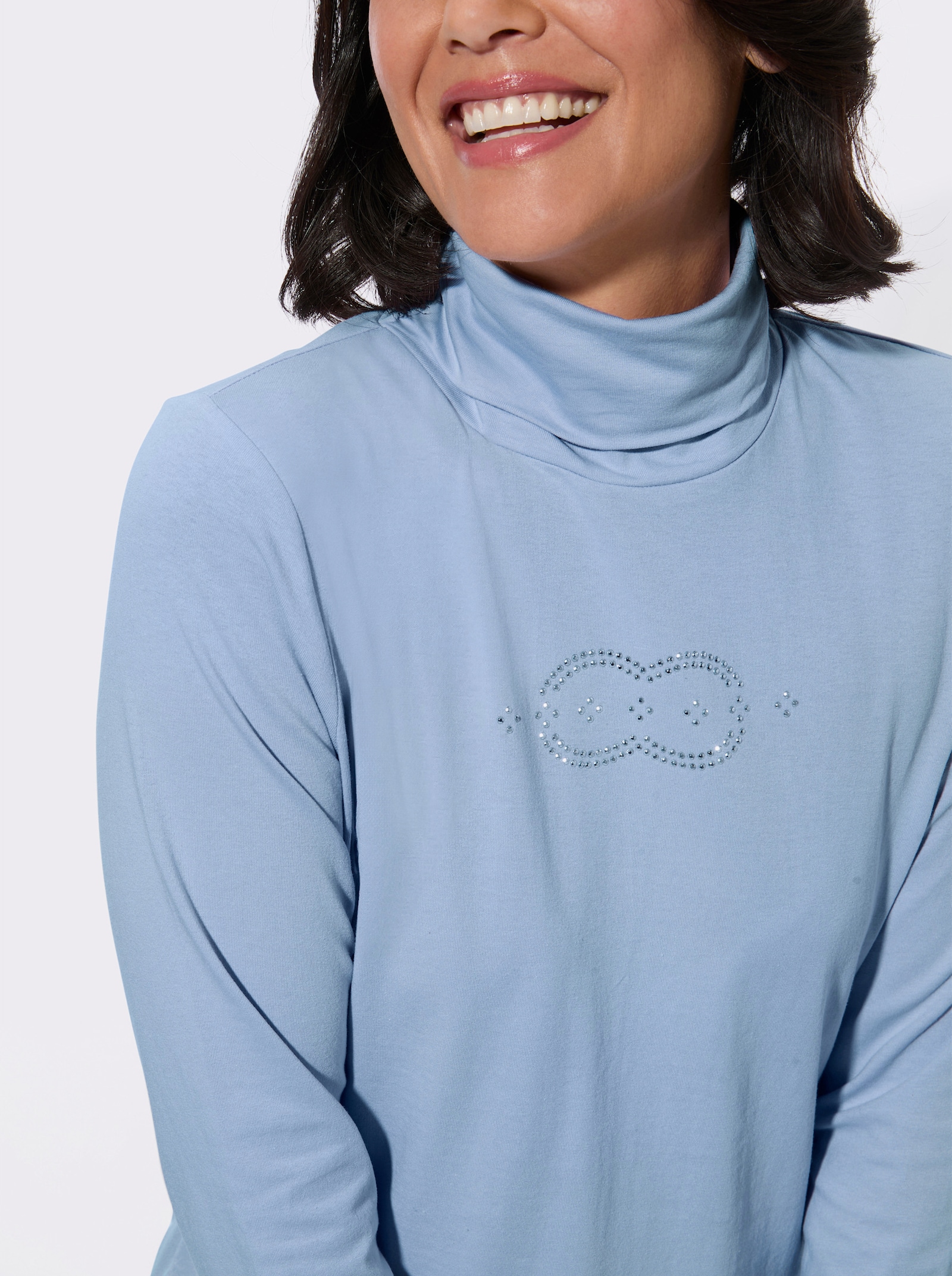 Rollkragenshirt mit Metallplättchen-Verzierung - eisblau