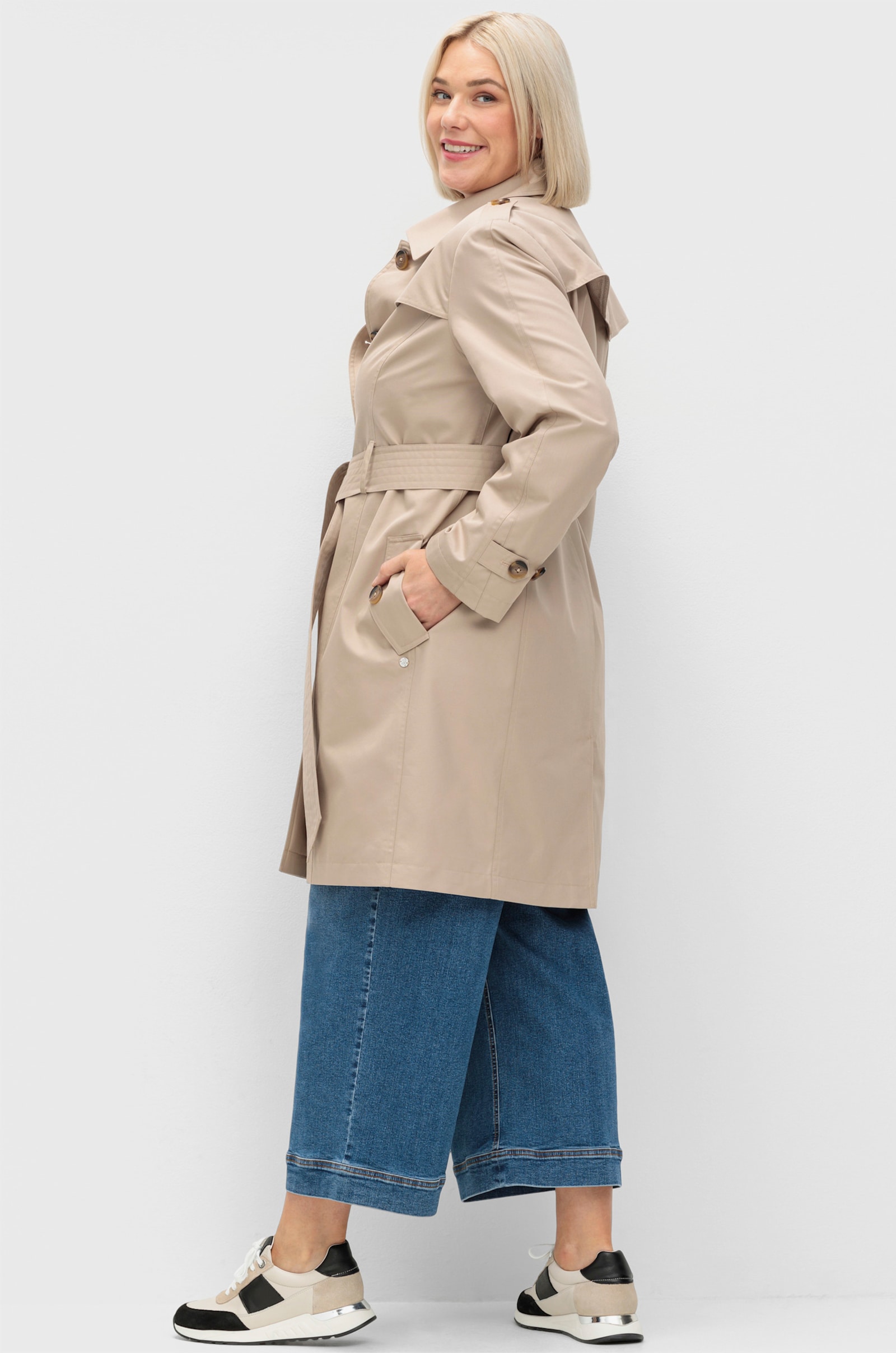 sheego Trenchcoat mit Schulterriegel - softtaupe