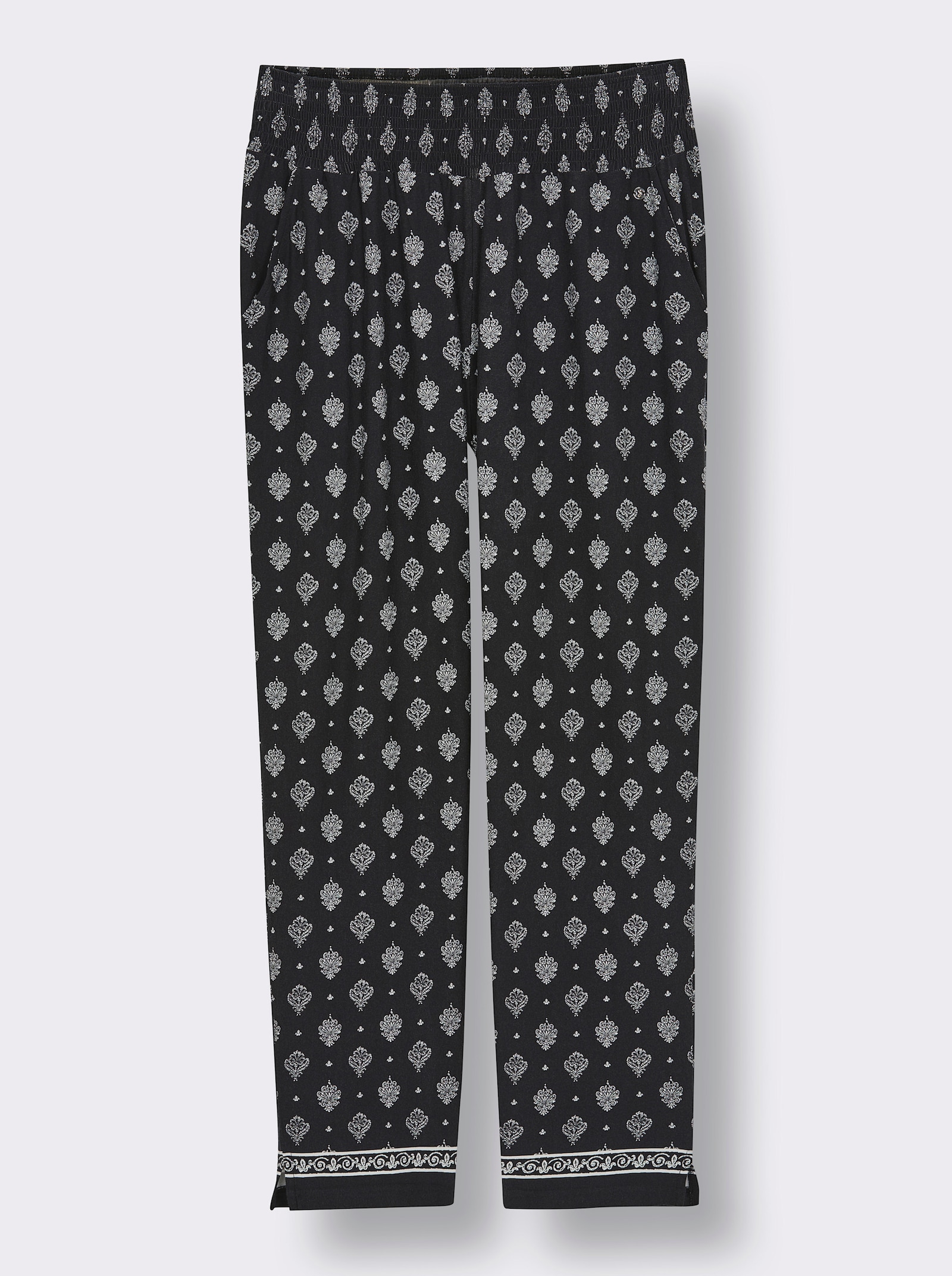 sheego Comfortbroek met ornamentprint - zwart/ecru geprint