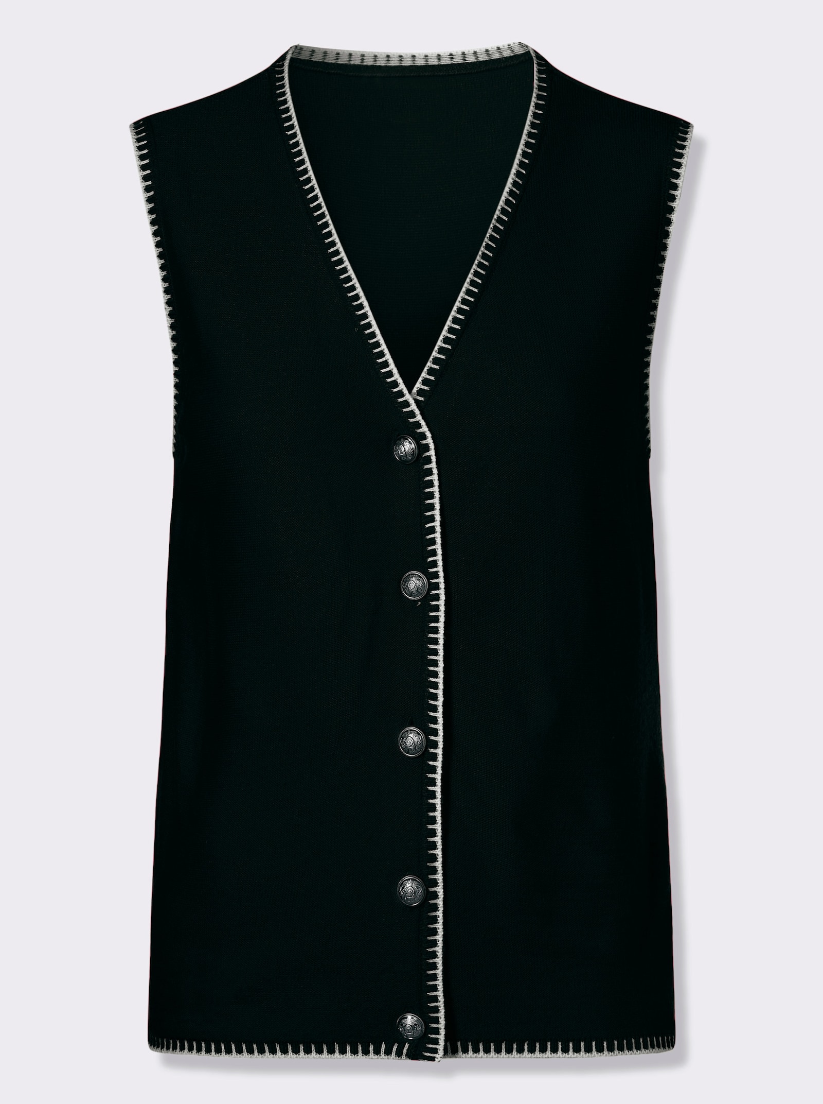 Pletená vesta s krojovými knoflíky - černá-ecru
