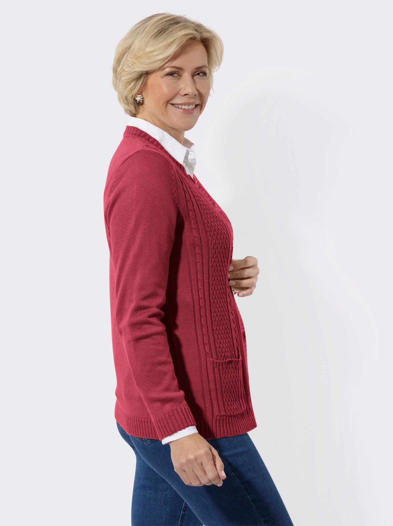 Strickjacke mit Einstrickmuster - kirsche