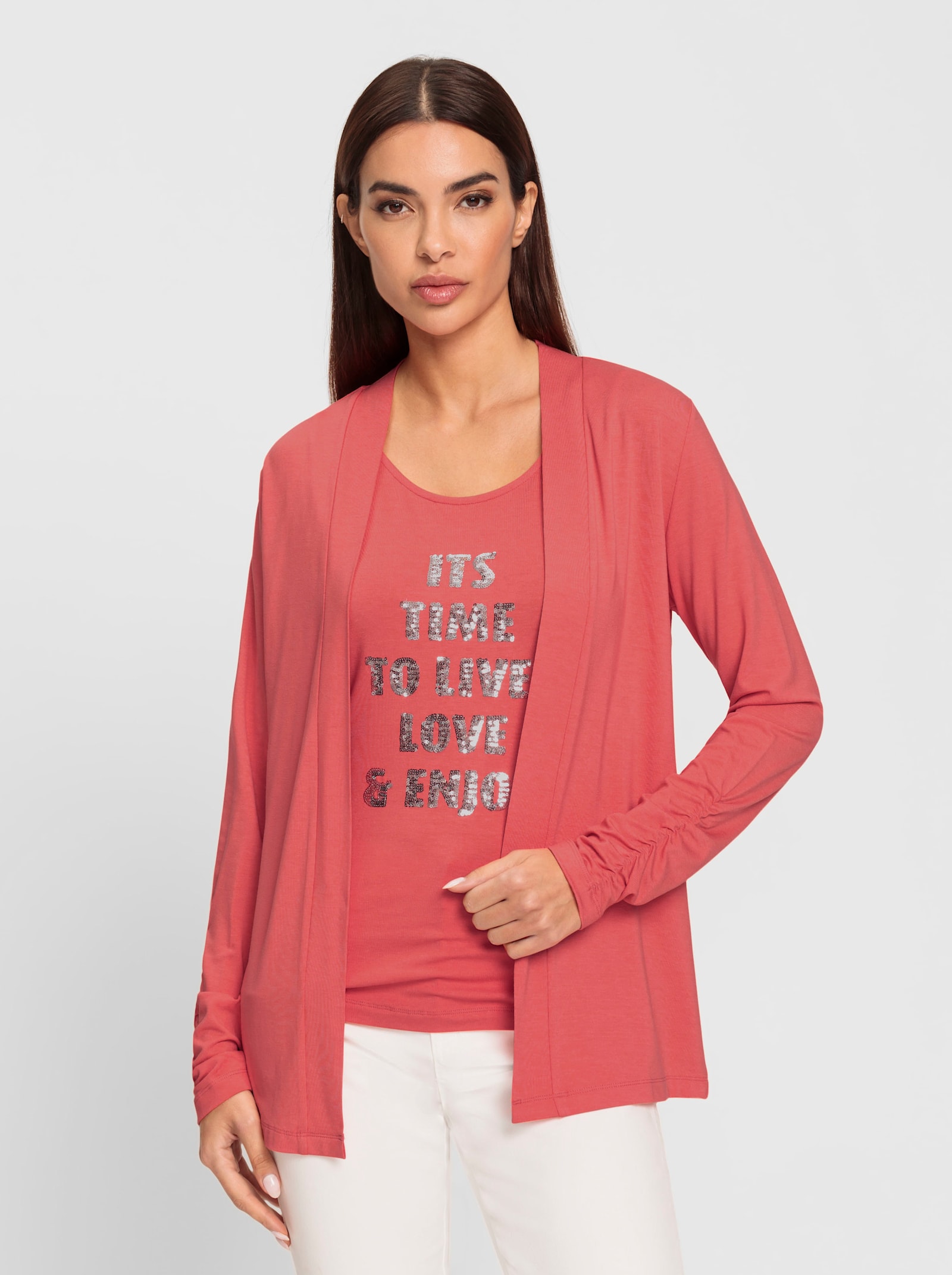 heine Twinset van viscose - koraal