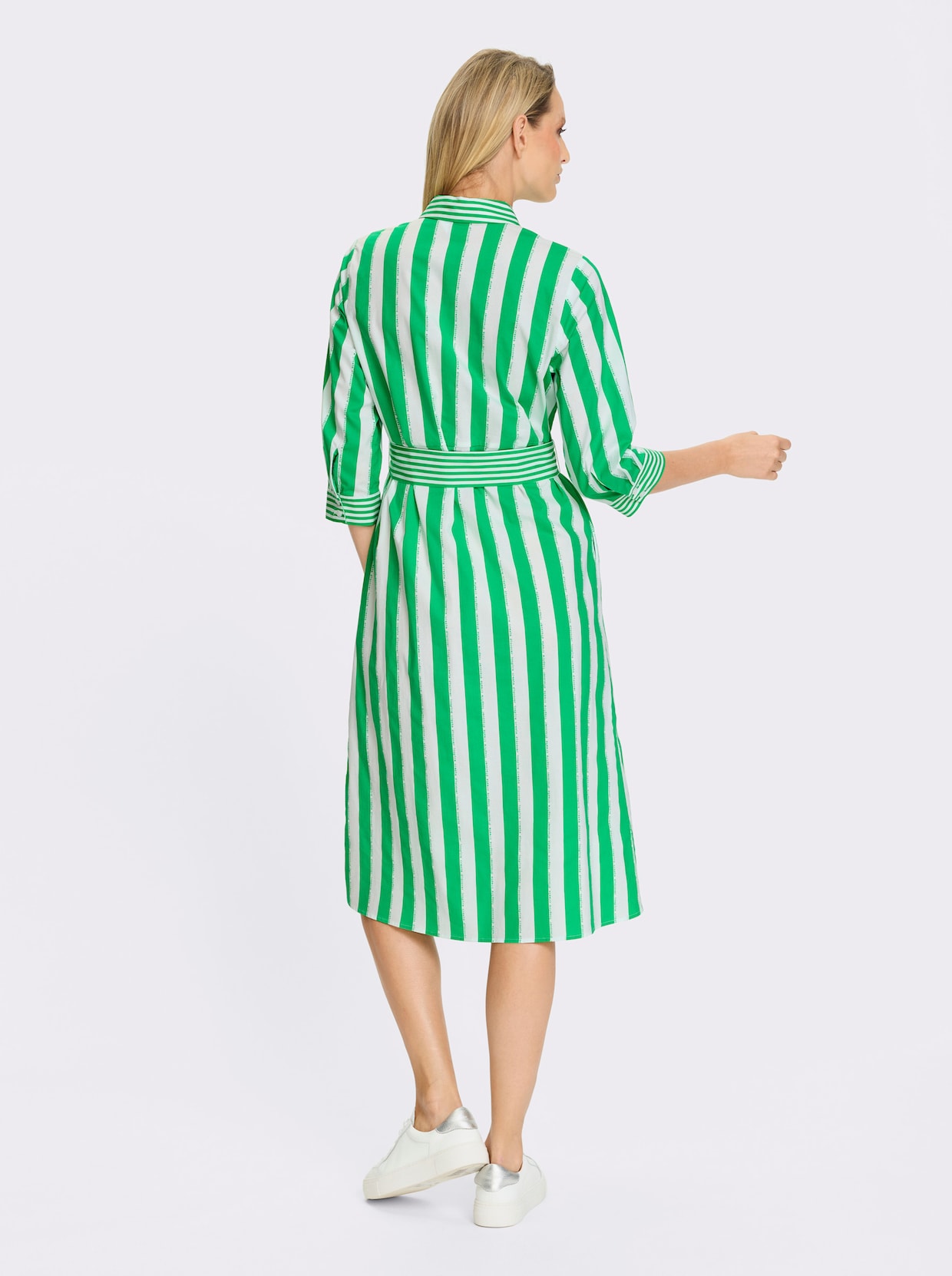 heine Hemdblusenkleid - grasgrün-ecru-gestreift
