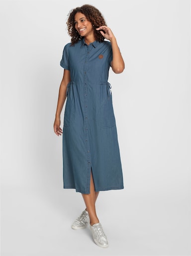 Jeanskleid mit Bindeband auf Taillenhöhe - blue-bleached