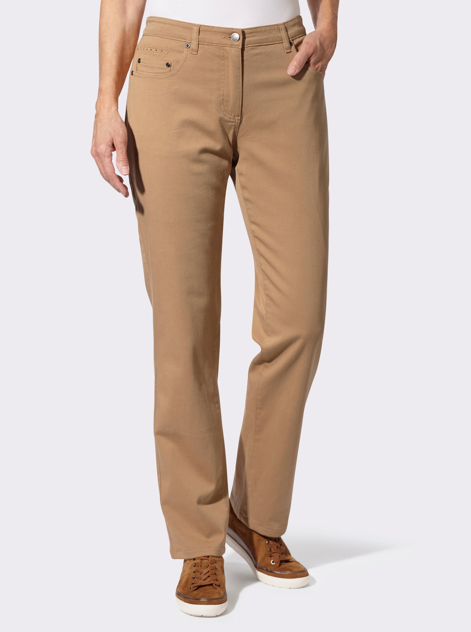 Jeans mit Metallplättchen-Deko - camel