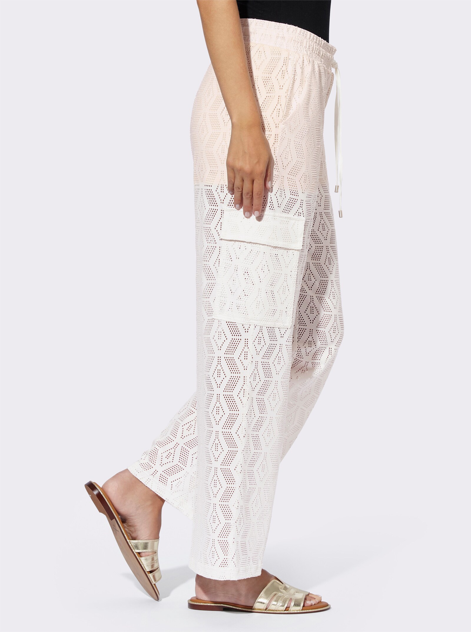 heine Jerseyhose mit Lochmuster - ecru