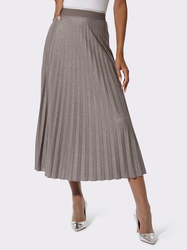 Plisseerock mit Rundum-Dehnbund - dunkeltaupe-silberfarben