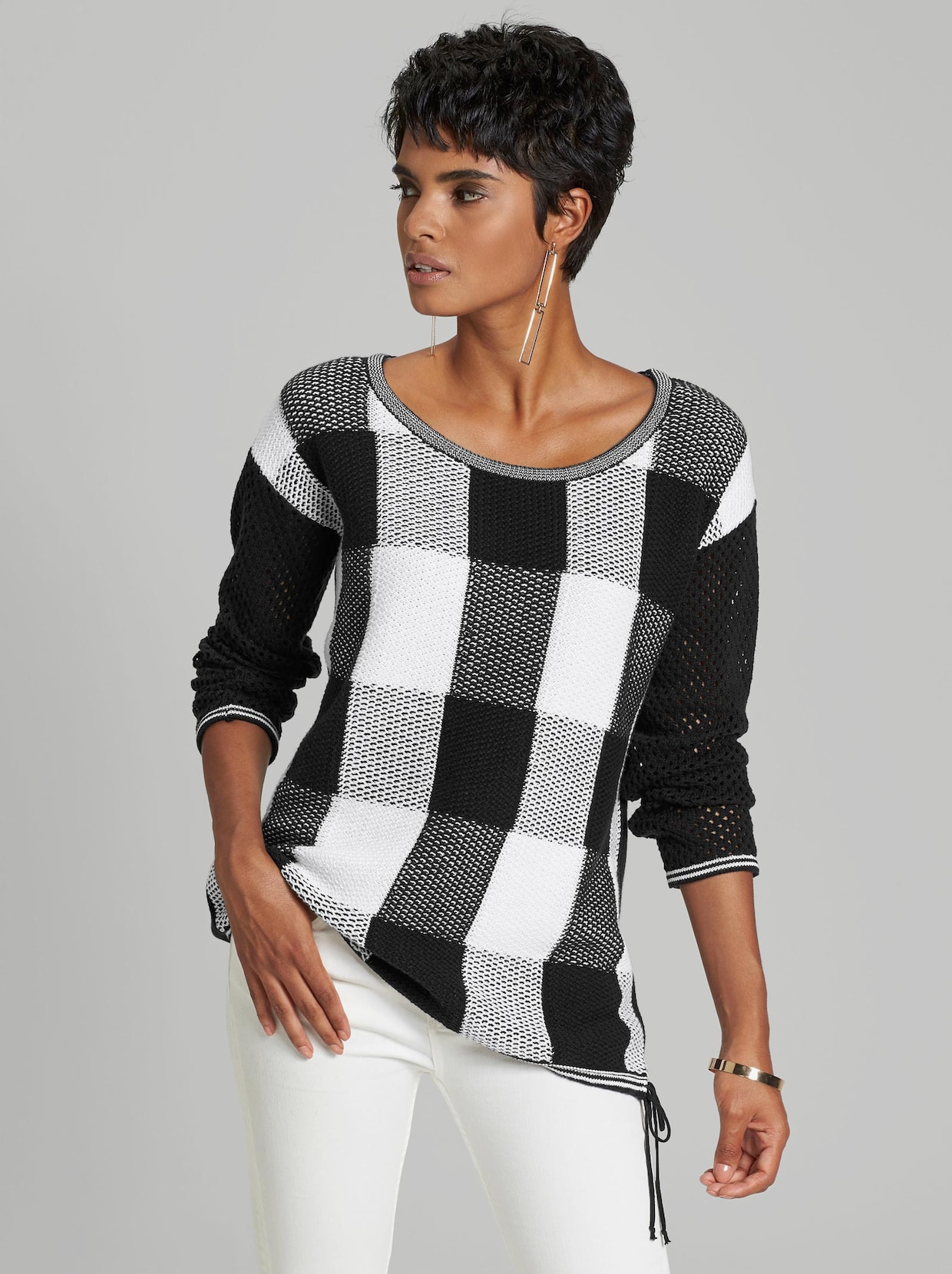 Jacquardpullover - schwarz-weiss-gemustert