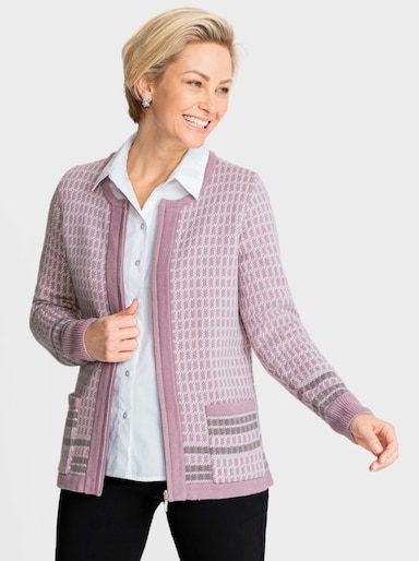 Strickjacke - mauve-ecru-gemustert