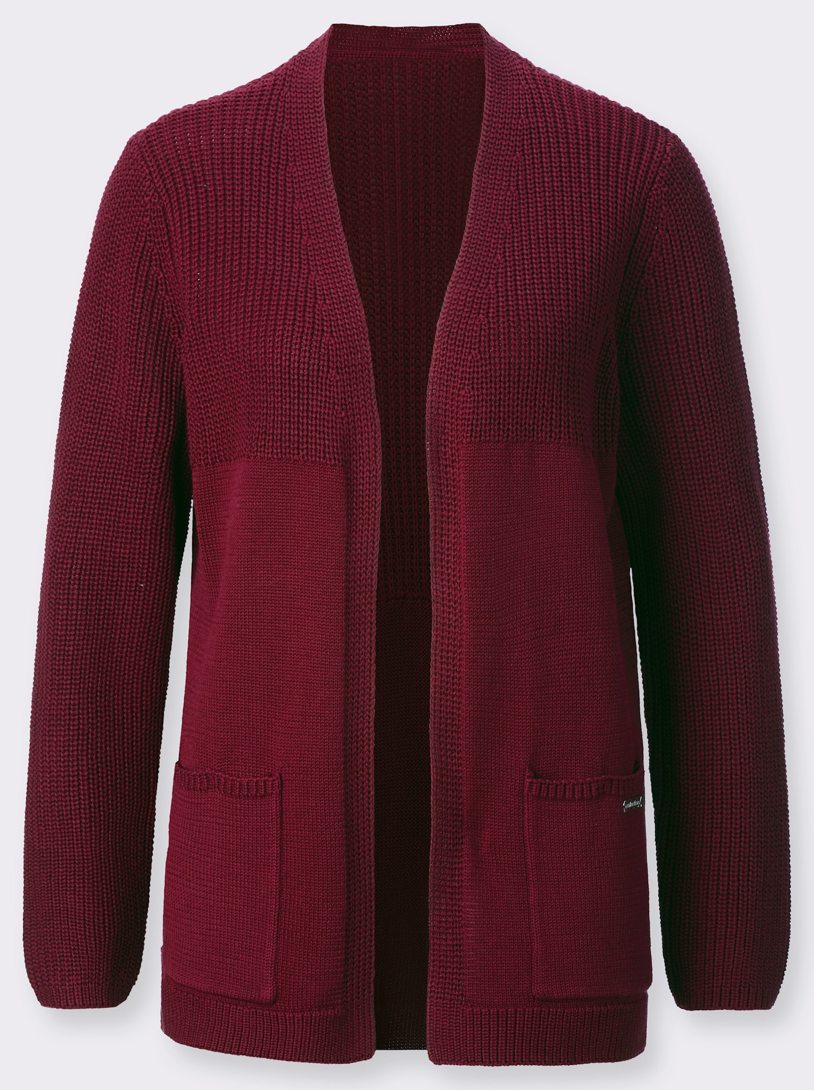 Strickjacke in langer, offener Form - dunkelrot