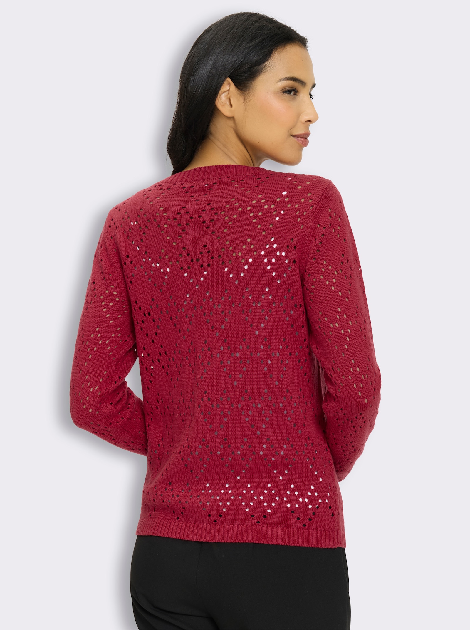 Ajourstrickjacke mit Muster in Herz-Optik - kirsche