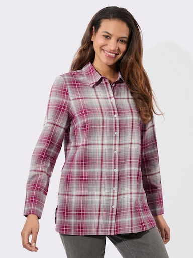 Flanellbluse mit Seitenschlitzen - bordeaux-steingrau-kariert