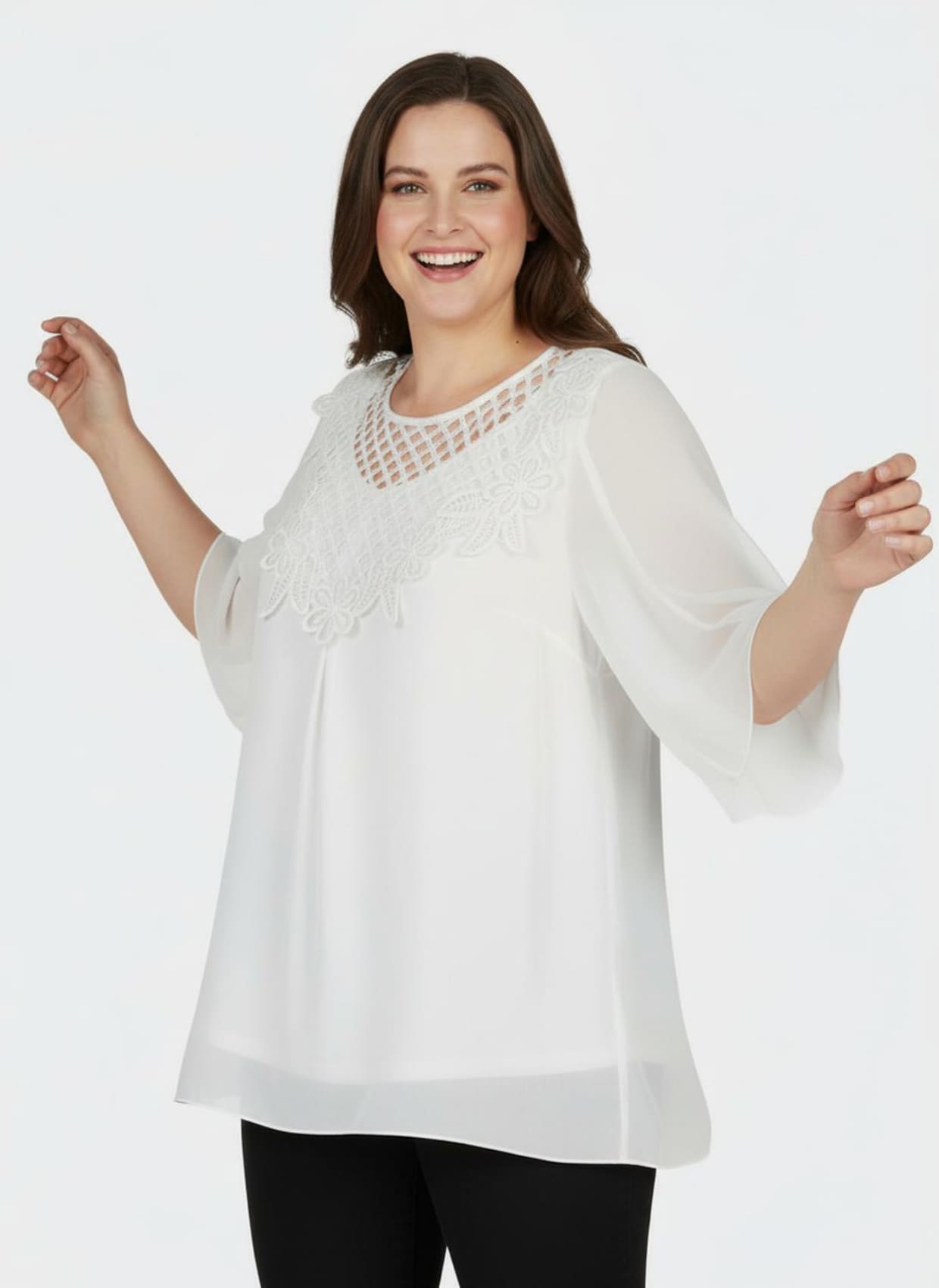 Spitzentunika mit blickdicht unterlegtem Body - ecru