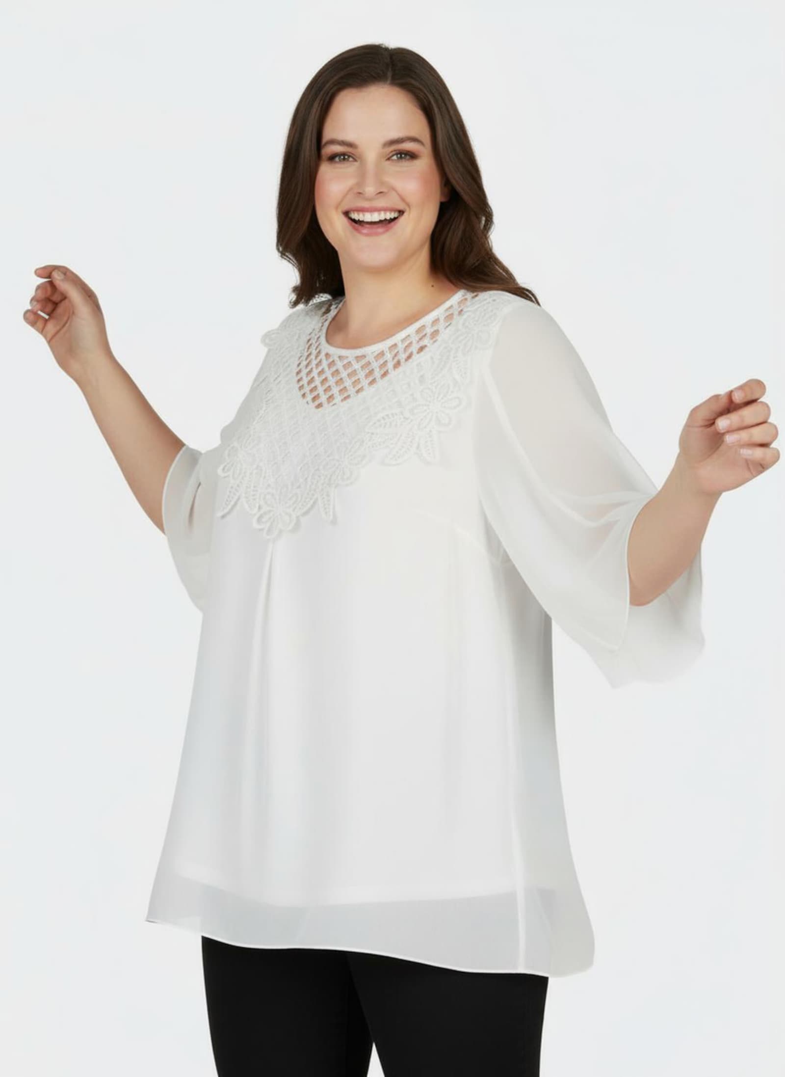 Spitzentunika mit blickdicht unterlegtem Body - ecru